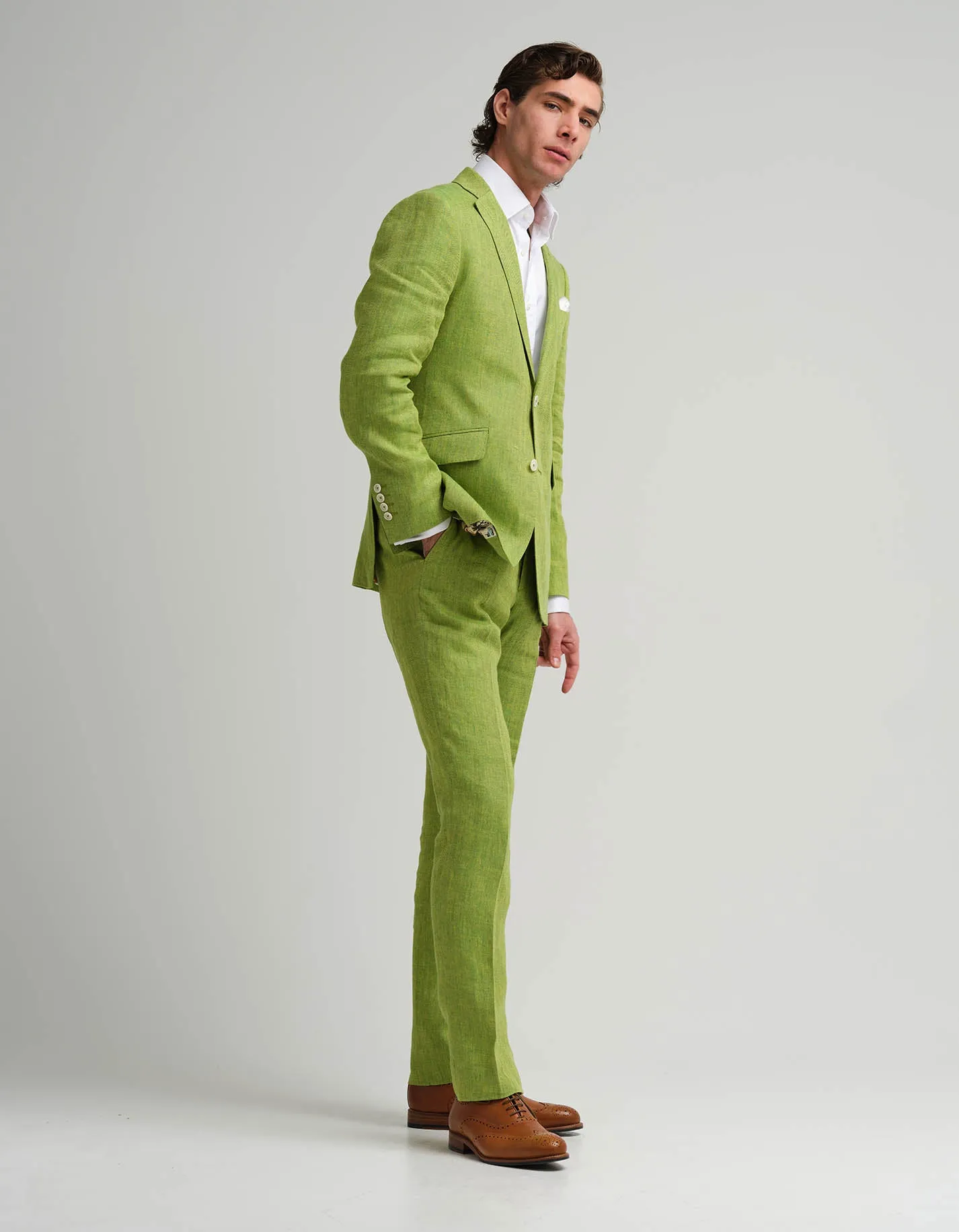 Green & Yellow Herringbone Linen 2 Piece Suit