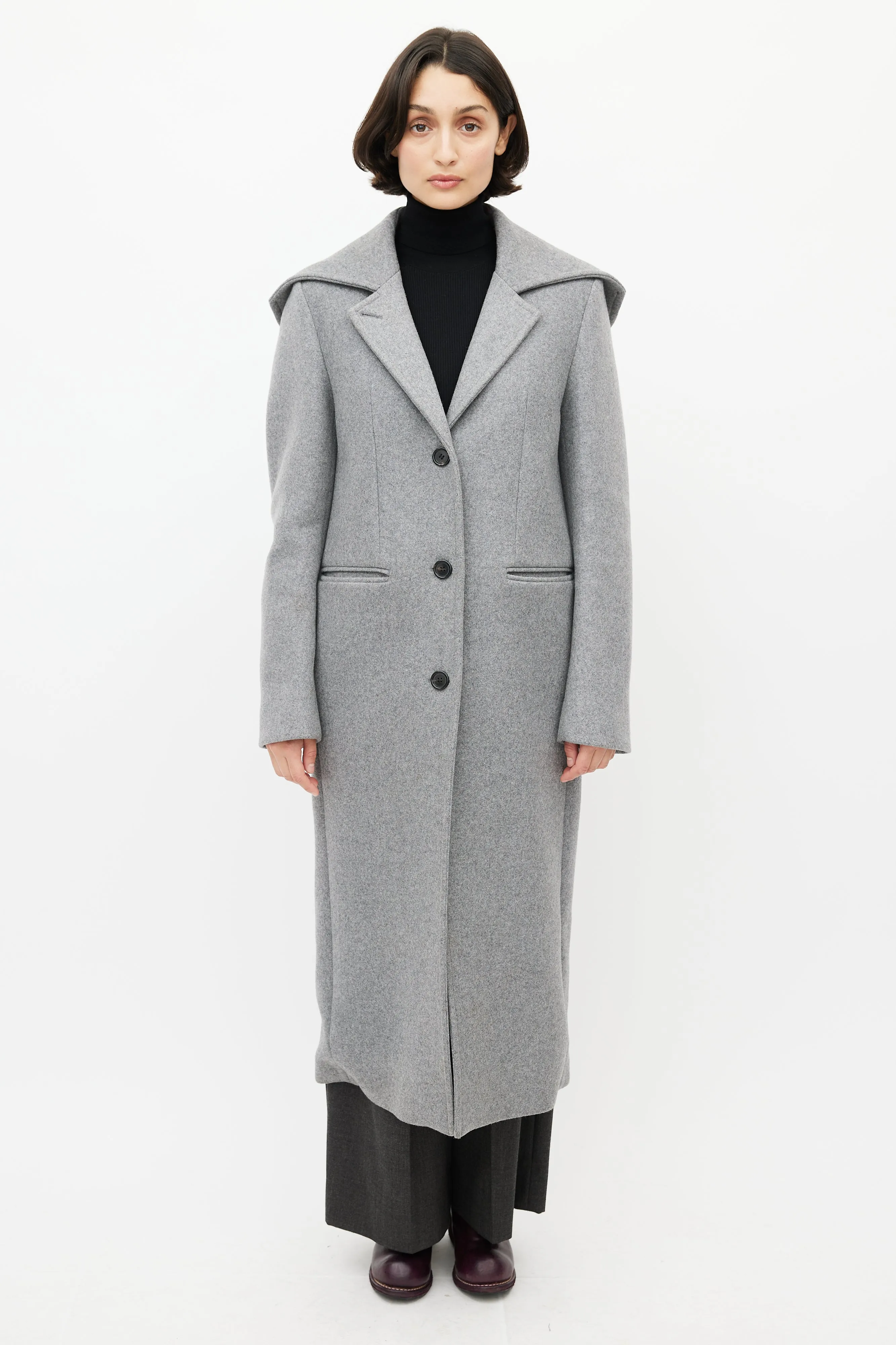 Grey Wool Hooded Coat