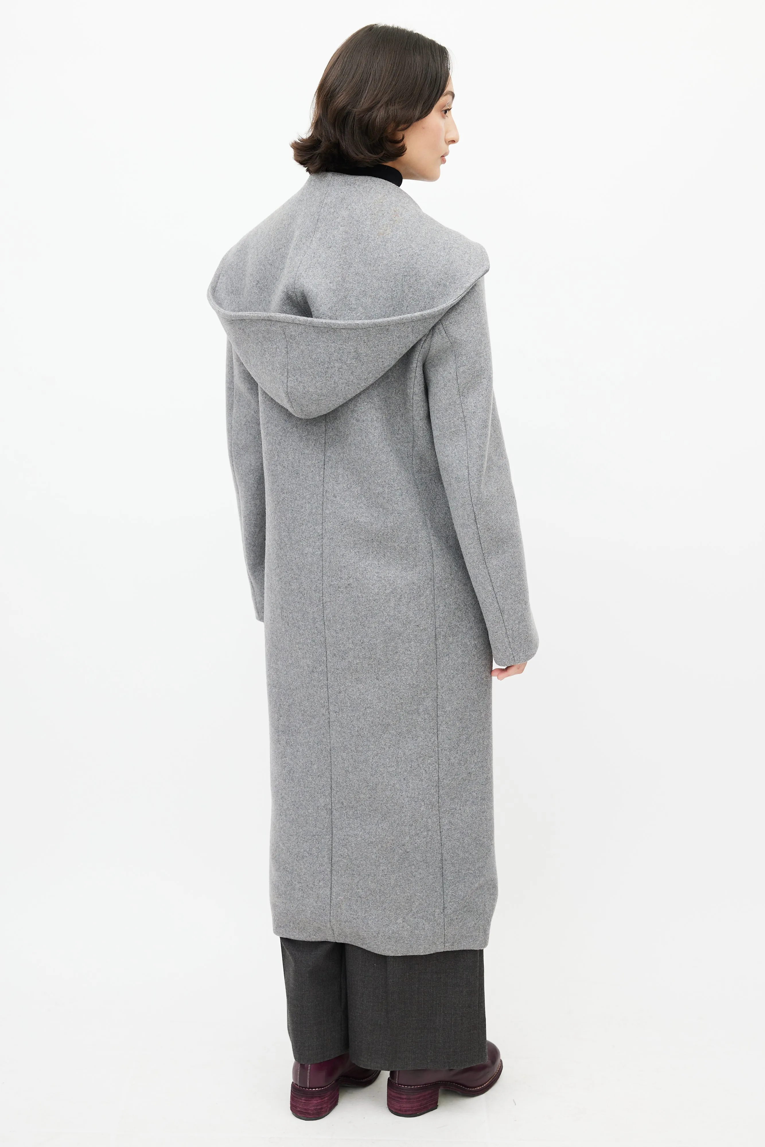 Grey Wool Hooded Coat