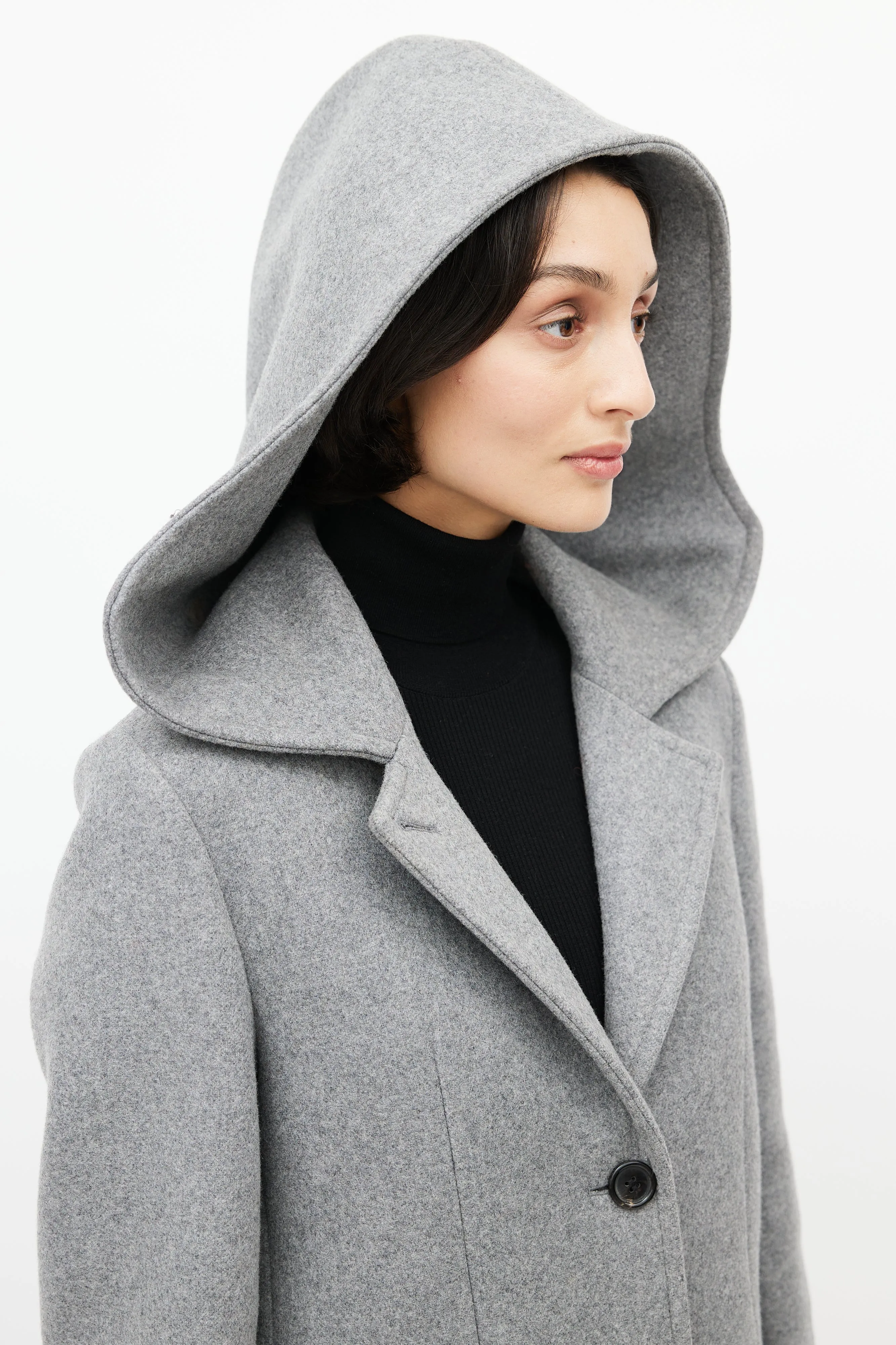 Grey Wool Hooded Coat