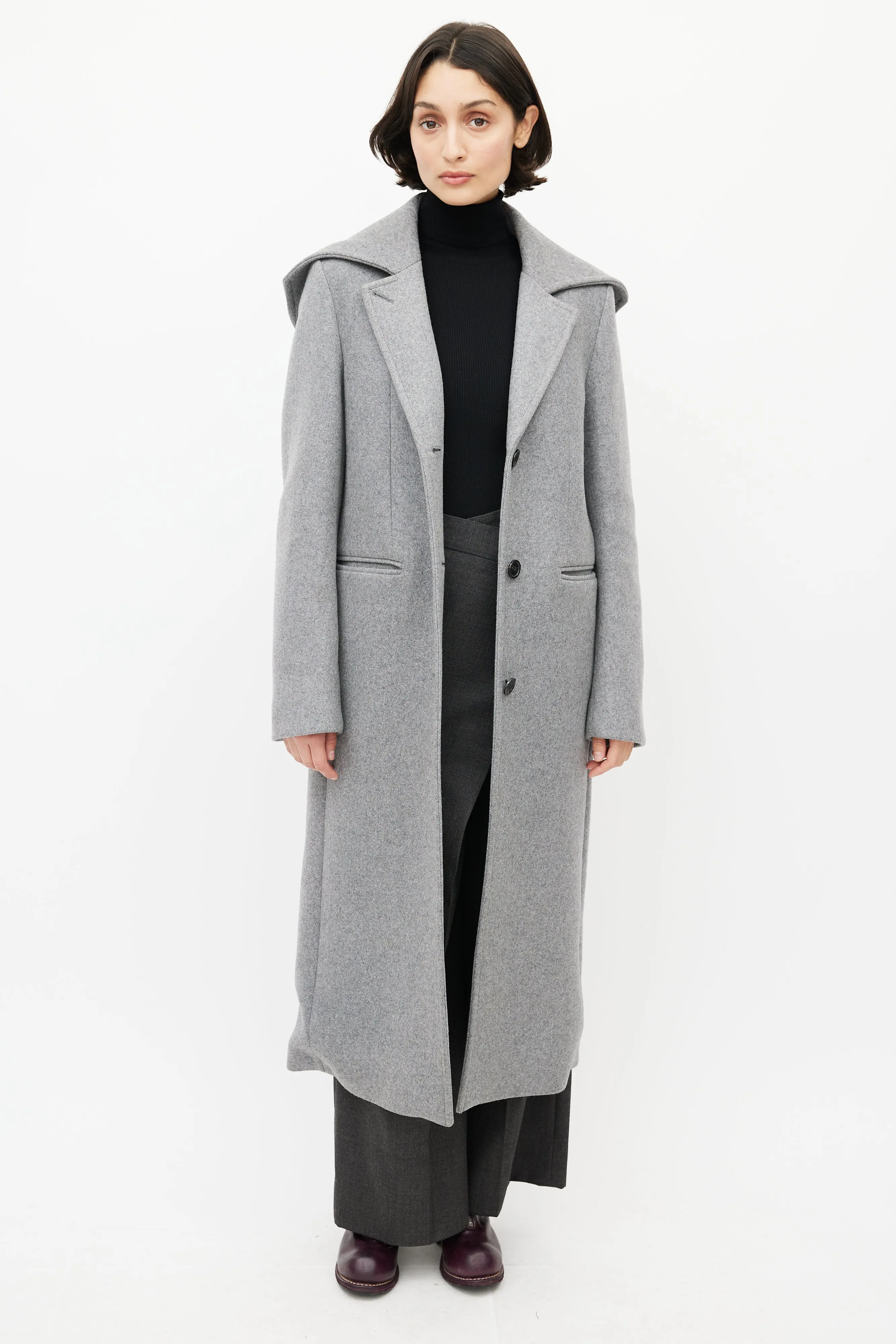 Grey Wool Hooded Coat