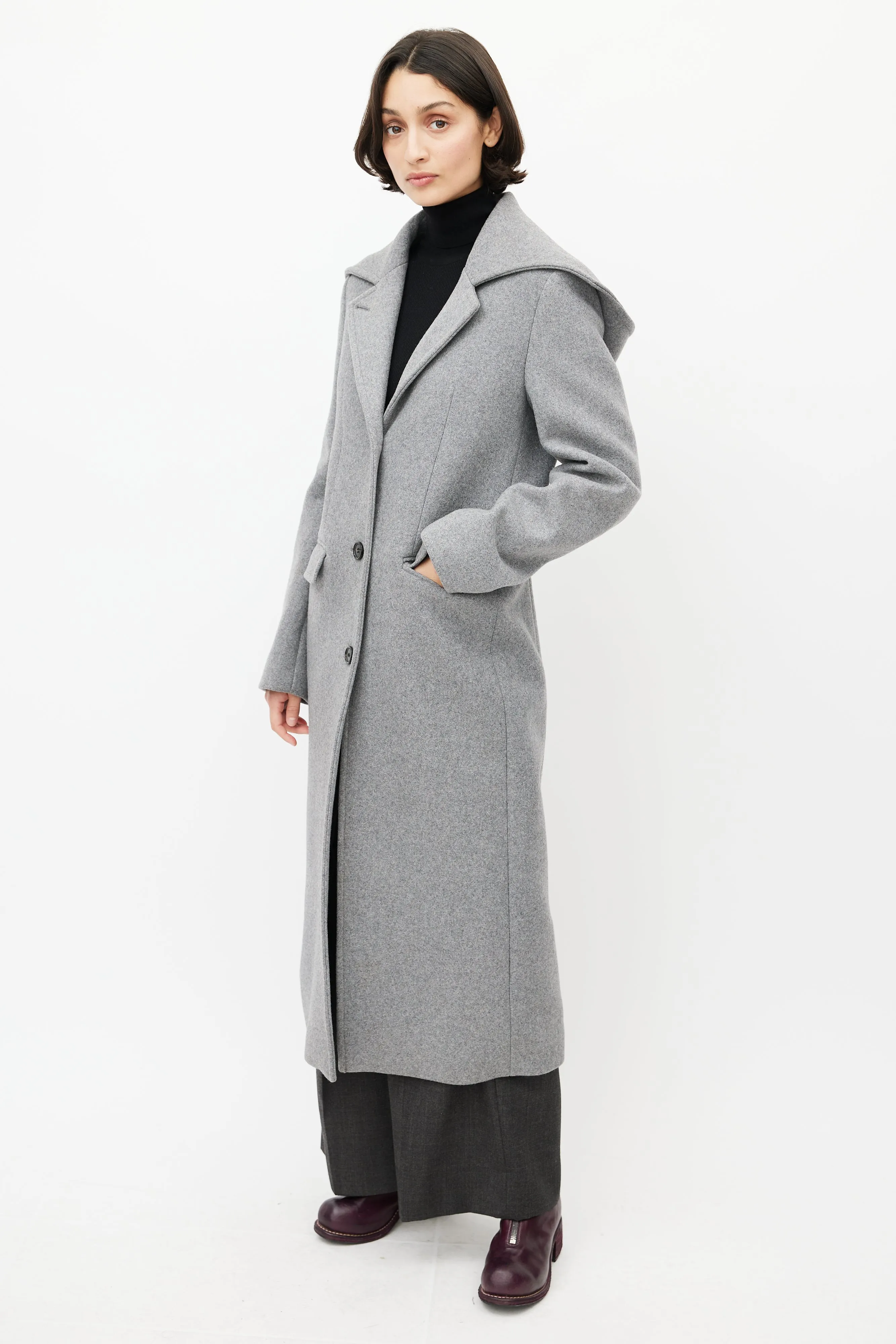 Grey Wool Hooded Coat