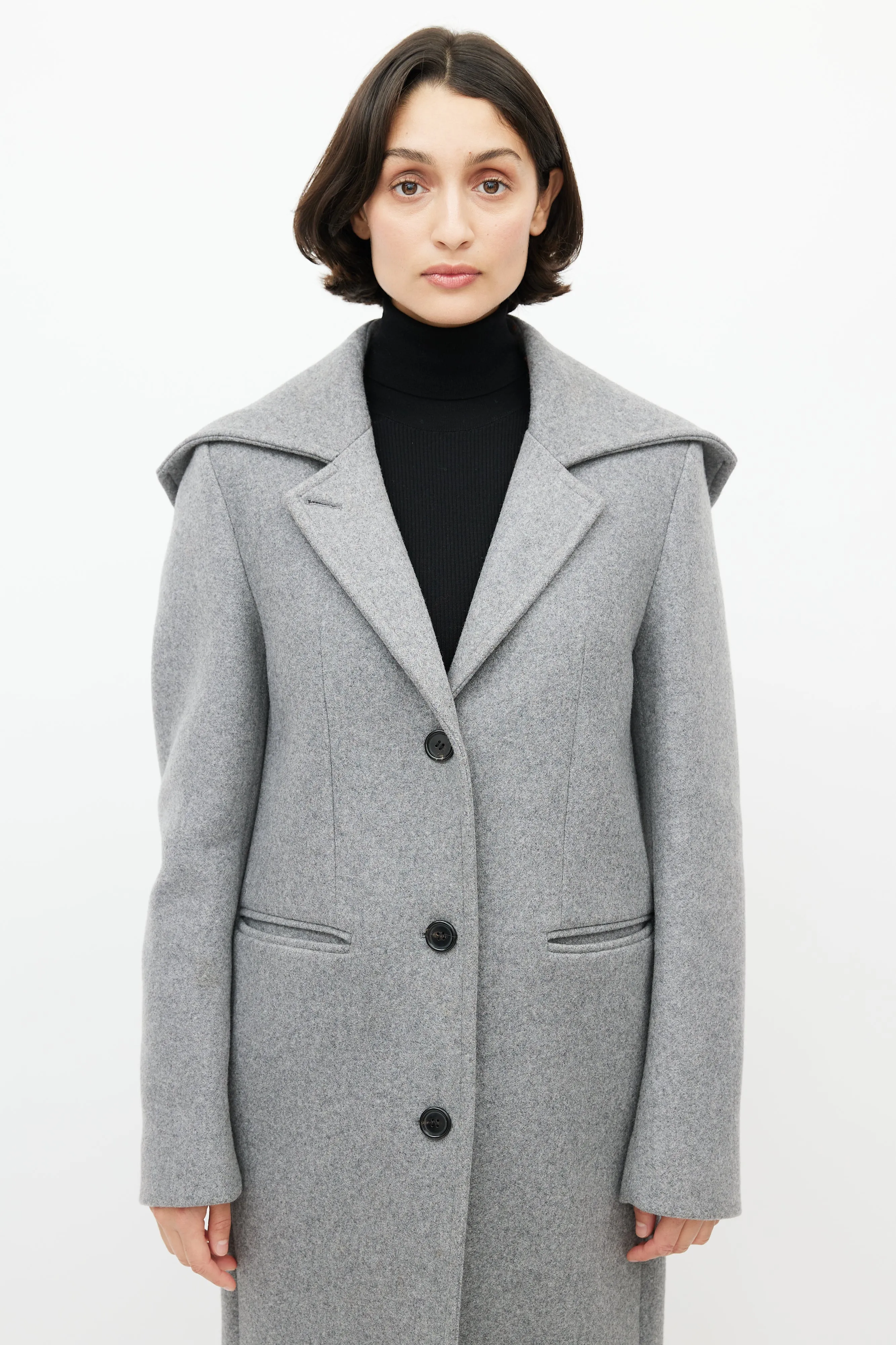 Grey Wool Hooded Coat