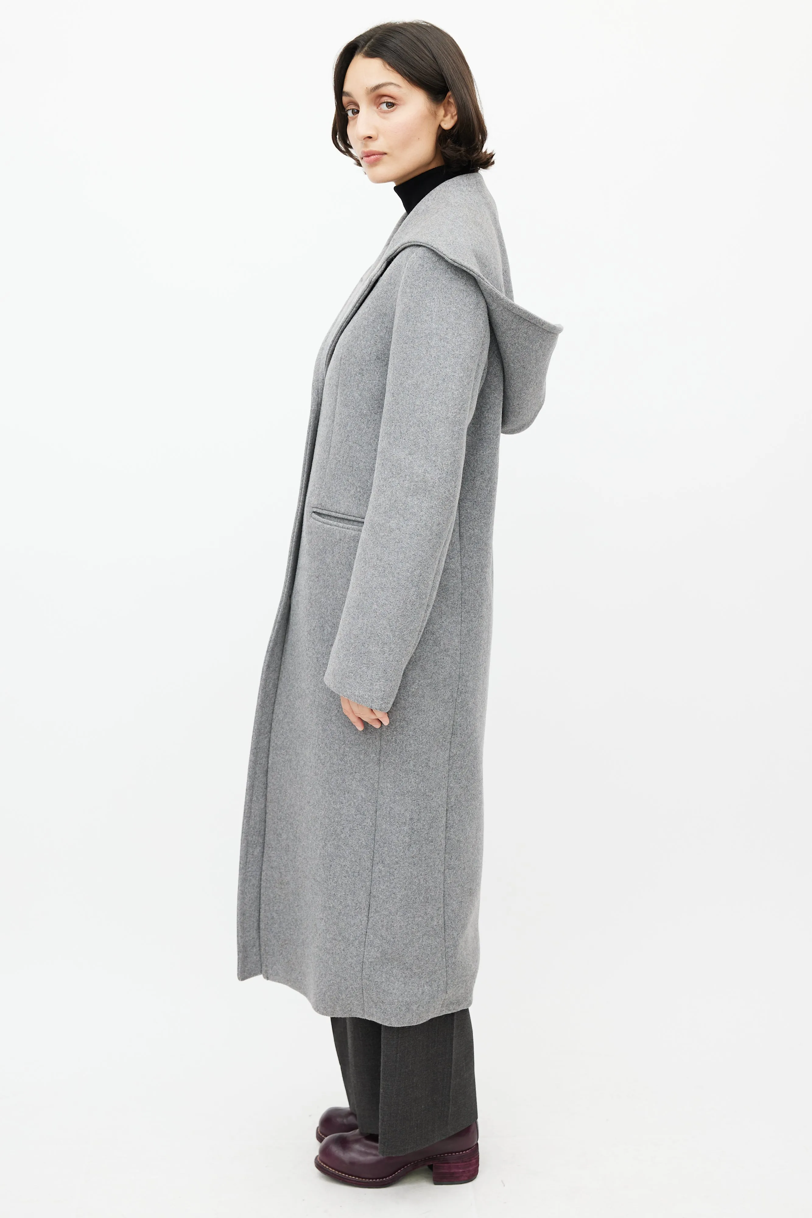 Grey Wool Hooded Coat