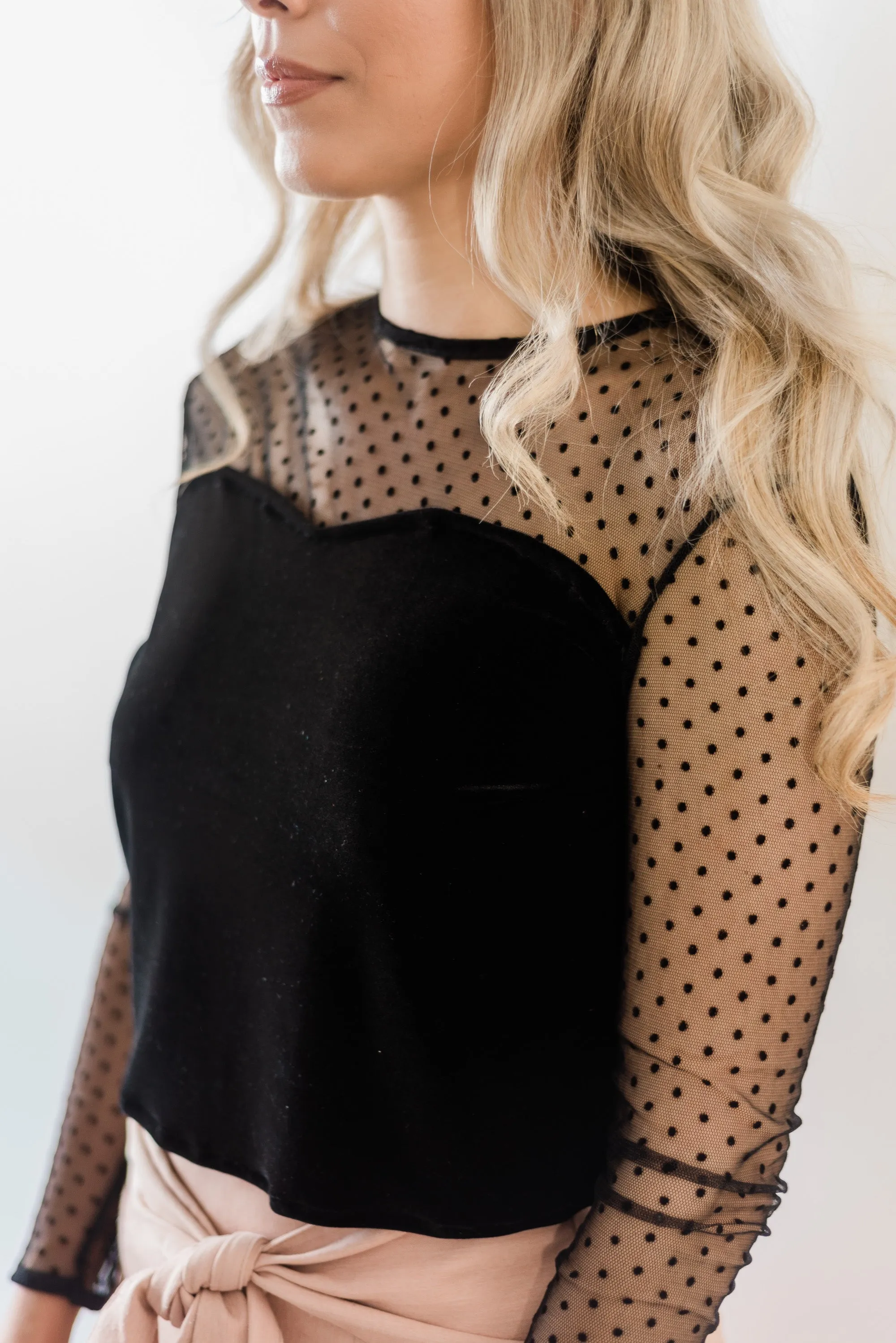 Hattie Black Polka Dot and Velvet Blouse