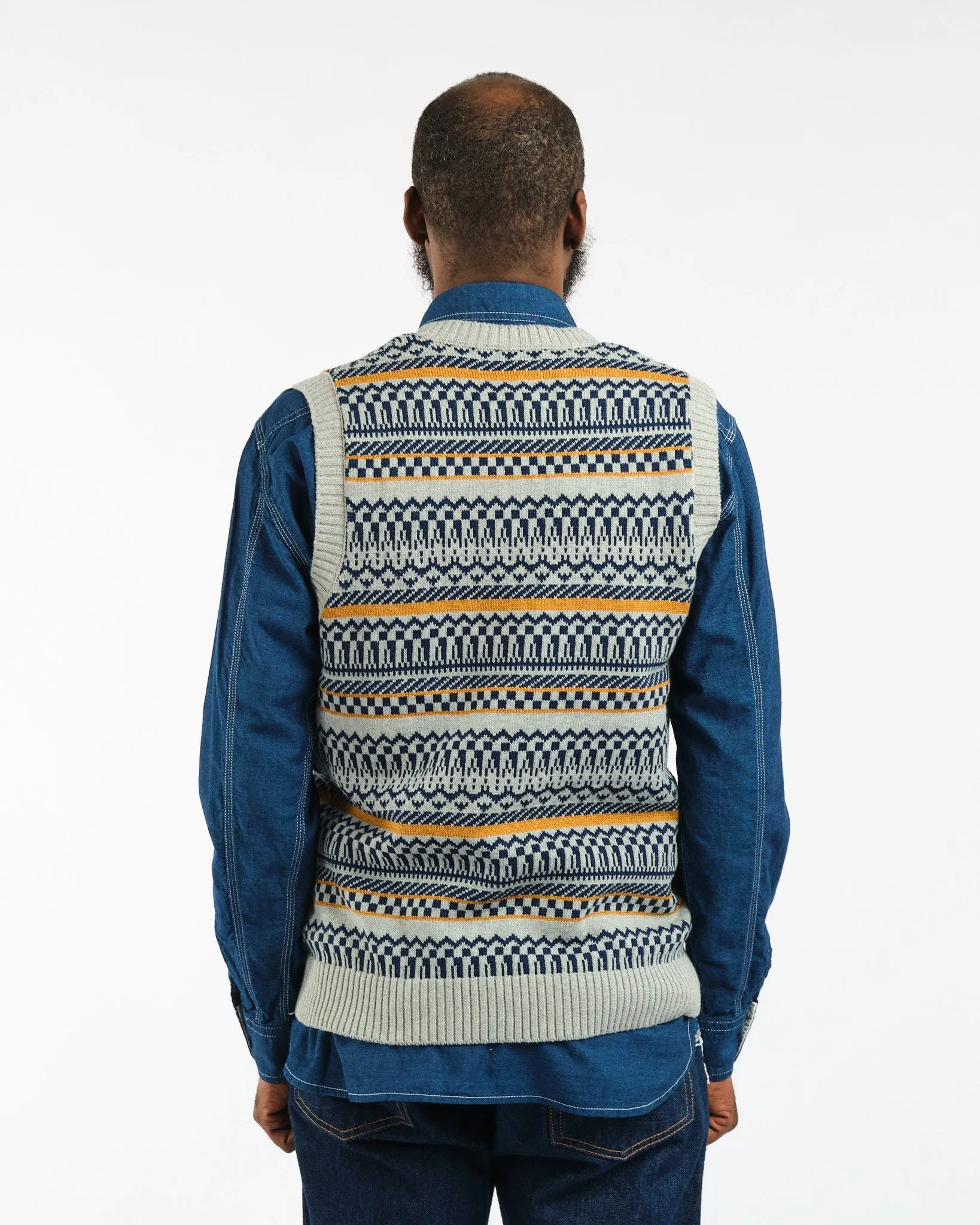 Indigo Knit Vest Fair isle Pattern Grey