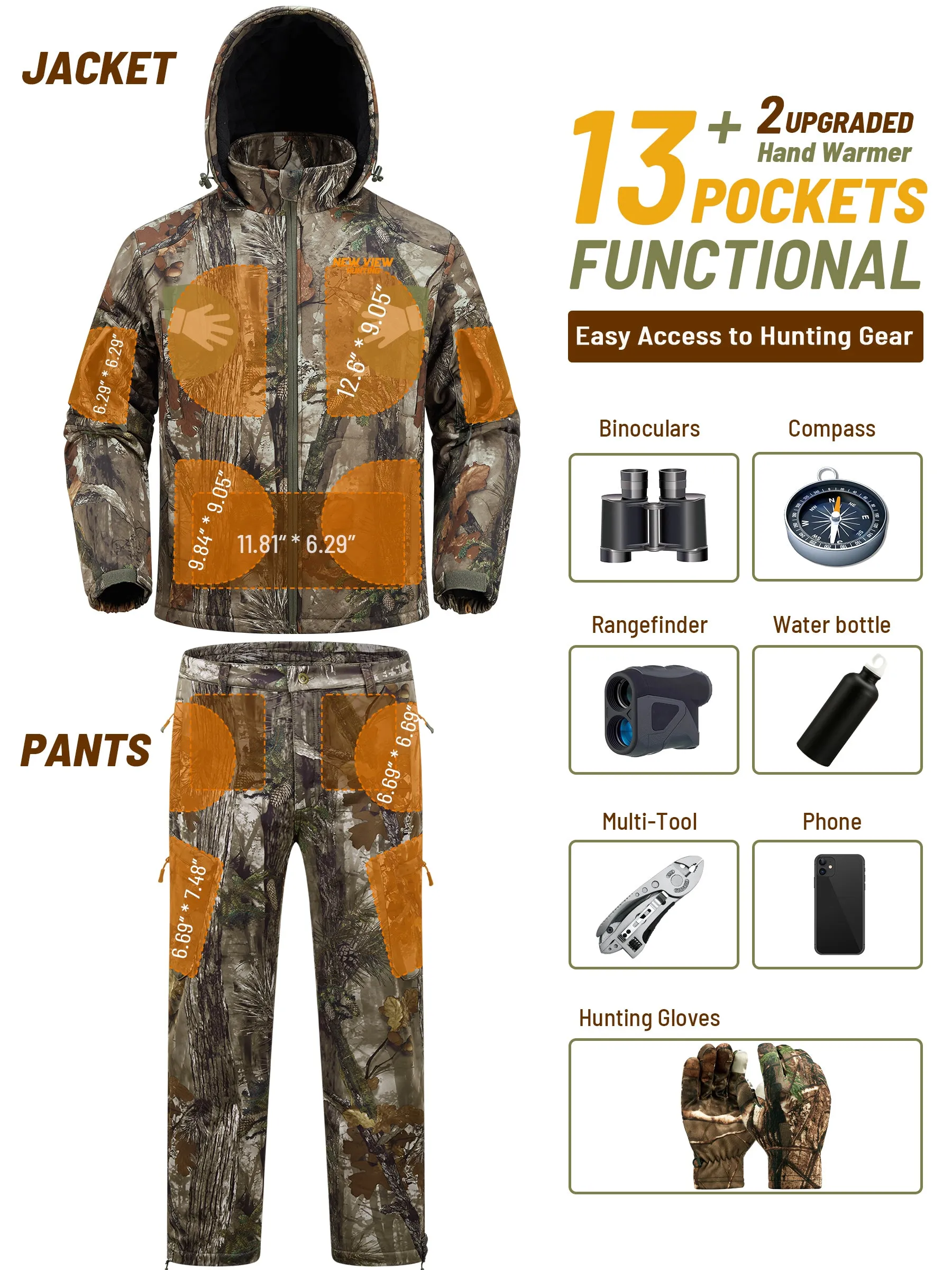 Insulated Hunting Suit for Men, Cold Weather Camo Hunting Clothes