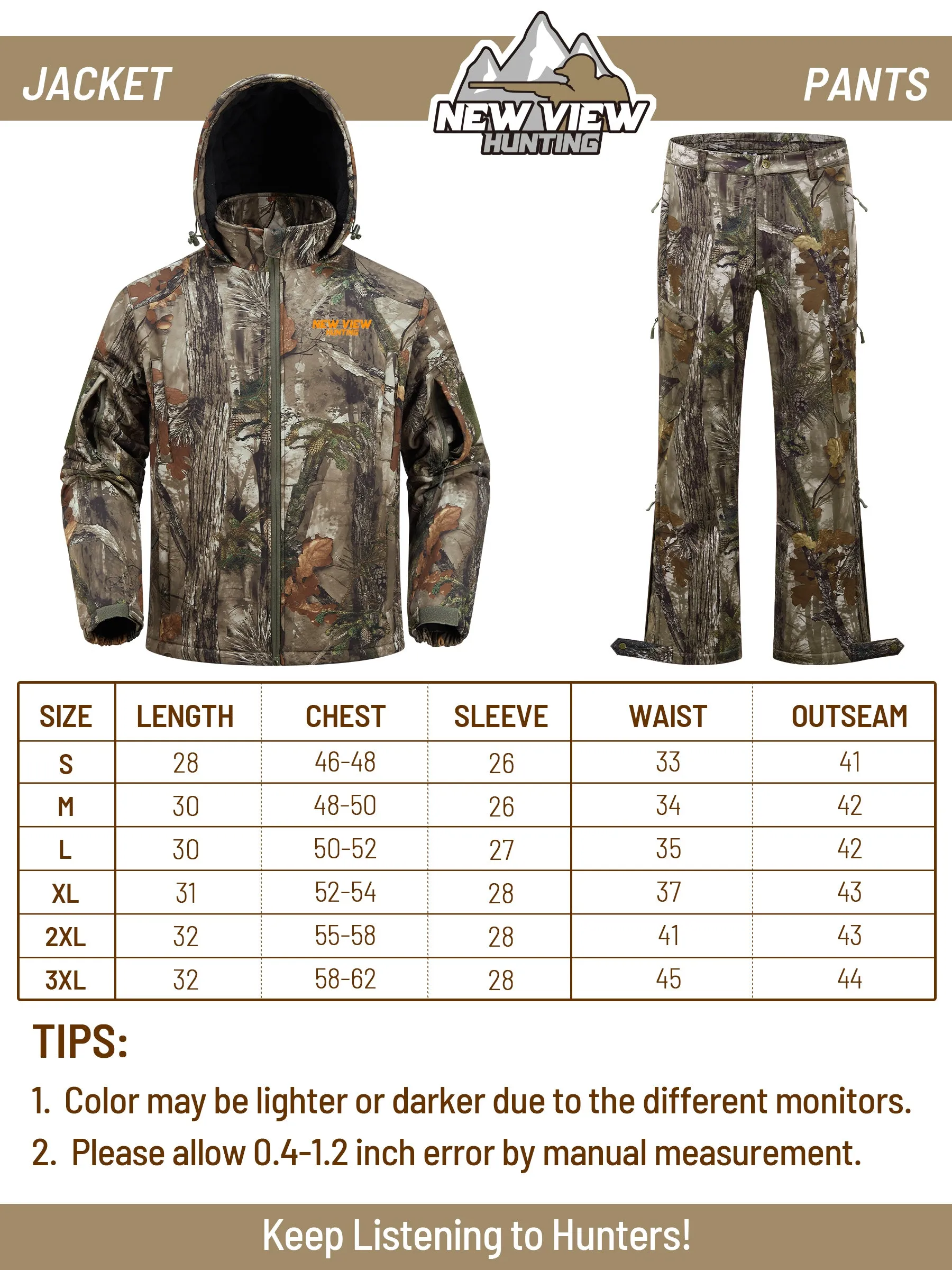 Insulated Hunting Suit for Men, Cold Weather Camo Hunting Clothes