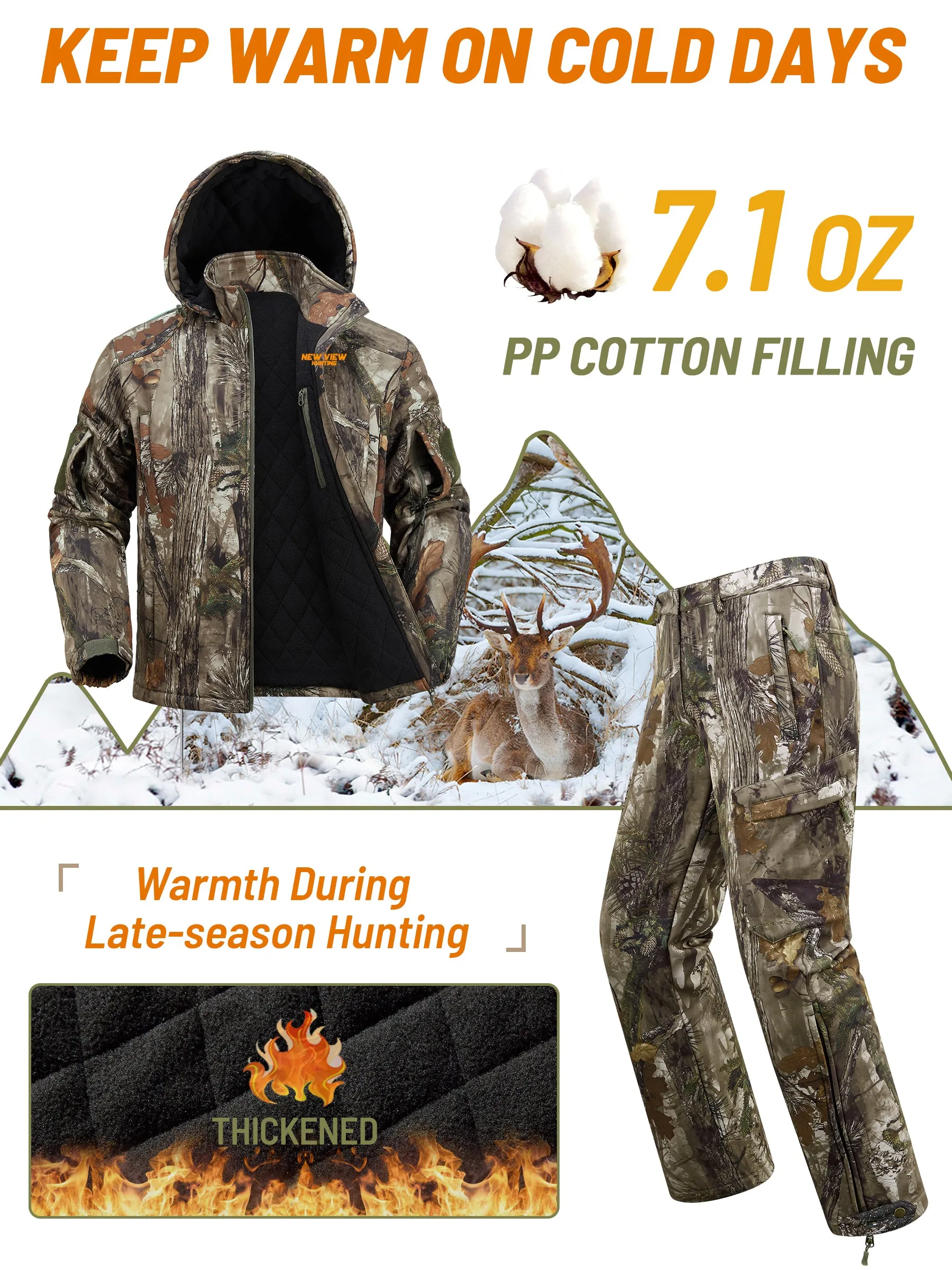 Insulated Hunting Suit for Men, Cold Weather Camo Hunting Clothes