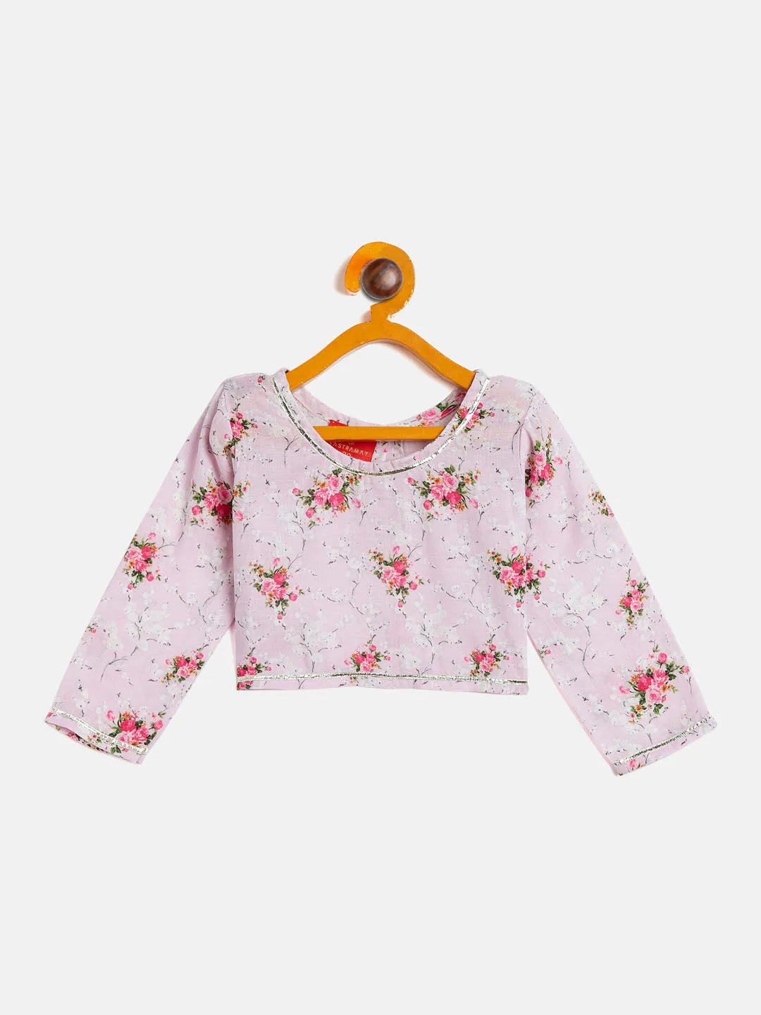 Jashvi SISHU Girl's Printed Linen Crop Top And Ruffle Skirt Set