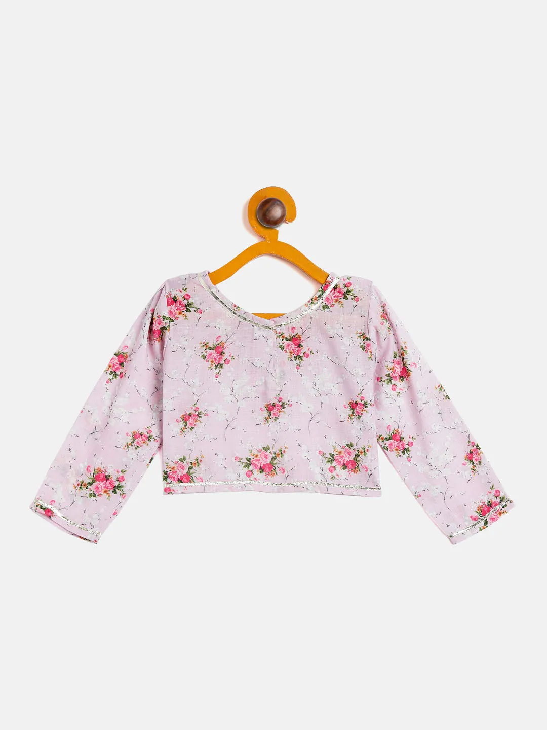 Jashvi SISHU Girl's Printed Linen Crop Top And Ruffle Skirt Set