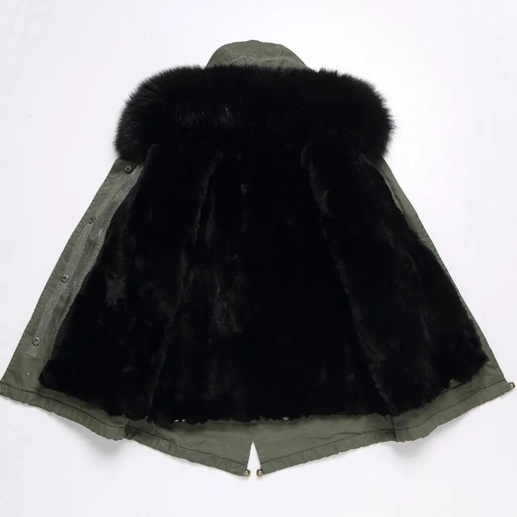 Kids Green Parka - Black Fur