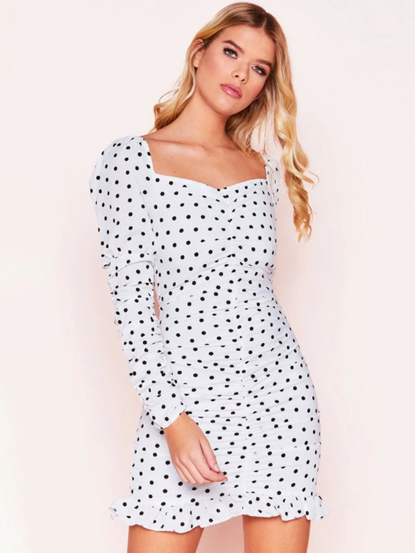 KittenAlarm - V-neck Polka Dot Dress