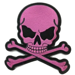 Light Pink Skull and Crossbones Medium Motorcycle Vest Patch 5.5" x 5"