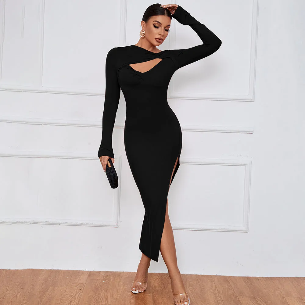 Long Sleeve High Slit Dress