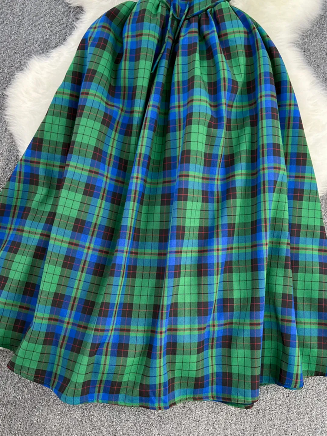 Lovely Green Plaid Halter Dress A-Line Fashion Dress