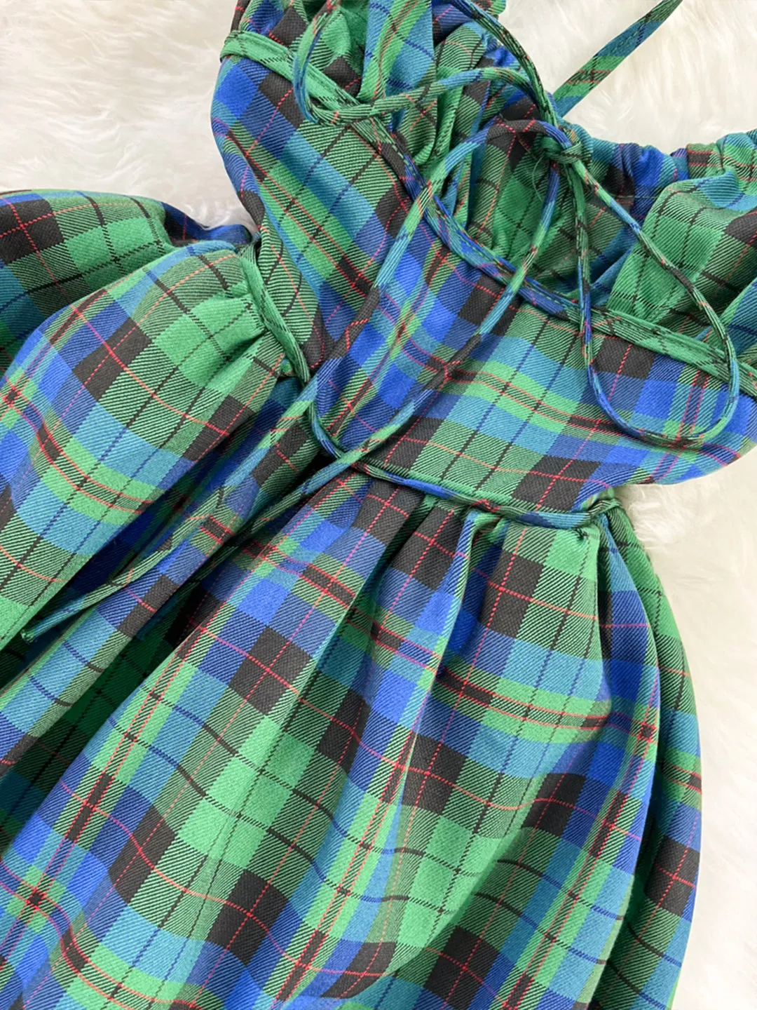 Lovely Green Plaid Halter Dress A-Line Fashion Dress