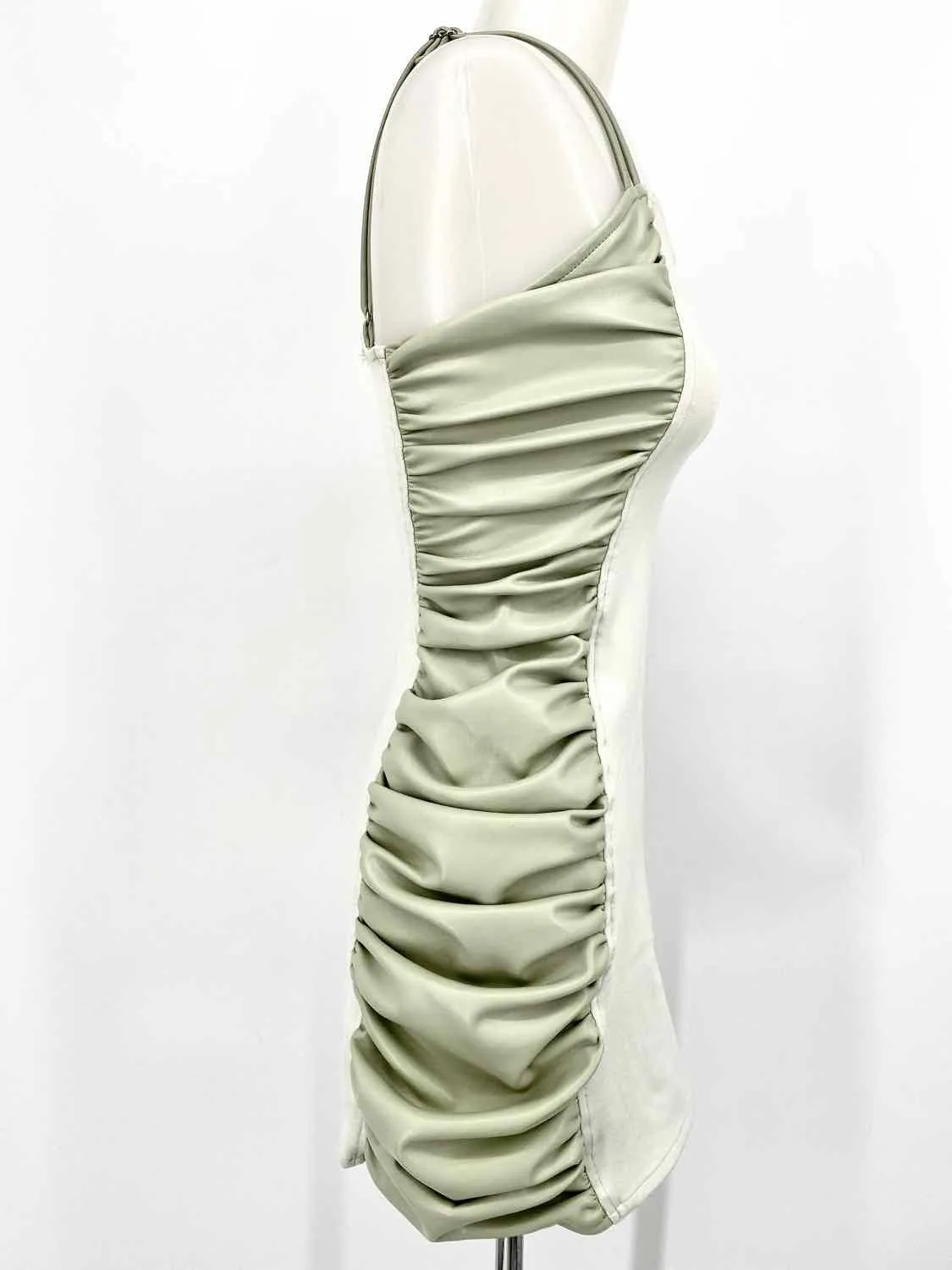 MANIERE DE VOIR Women's Mint green Bodycon Vegan Leather Ruched Size 4 Dress