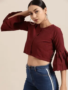 Maroon amirtoe Work Crop Top/Blouse