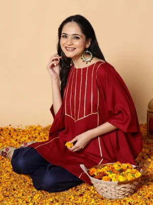 Maroon Festive Kaftan Kurta - Nooram