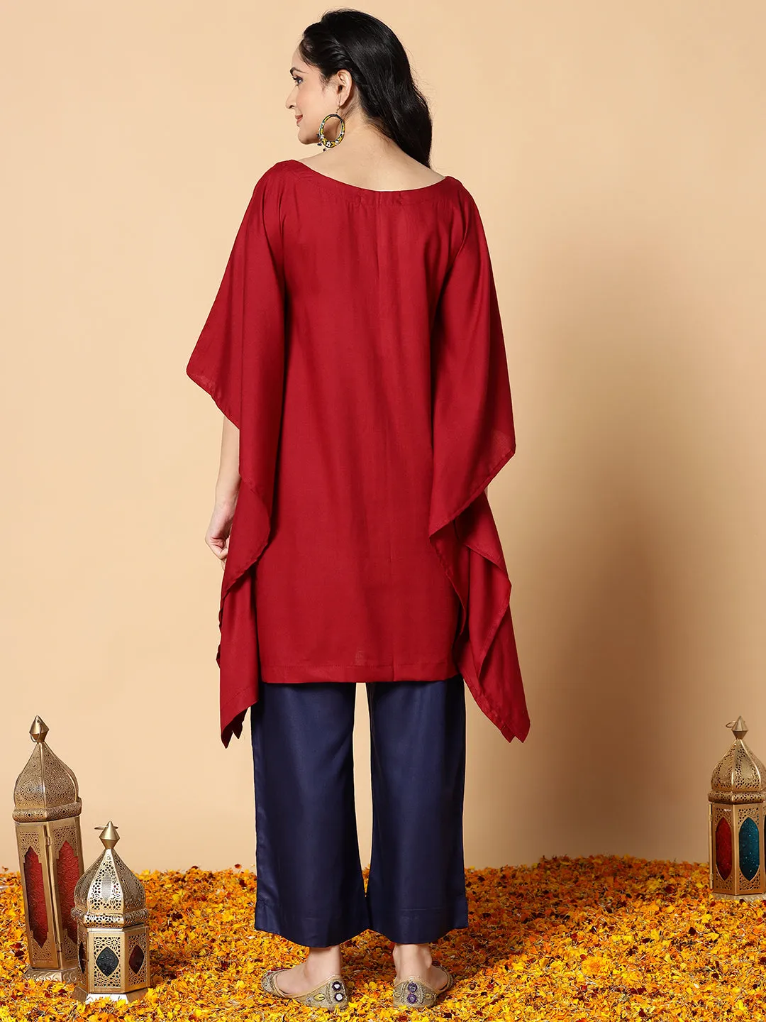 Maroon Festive Kaftan Kurta - Nooram