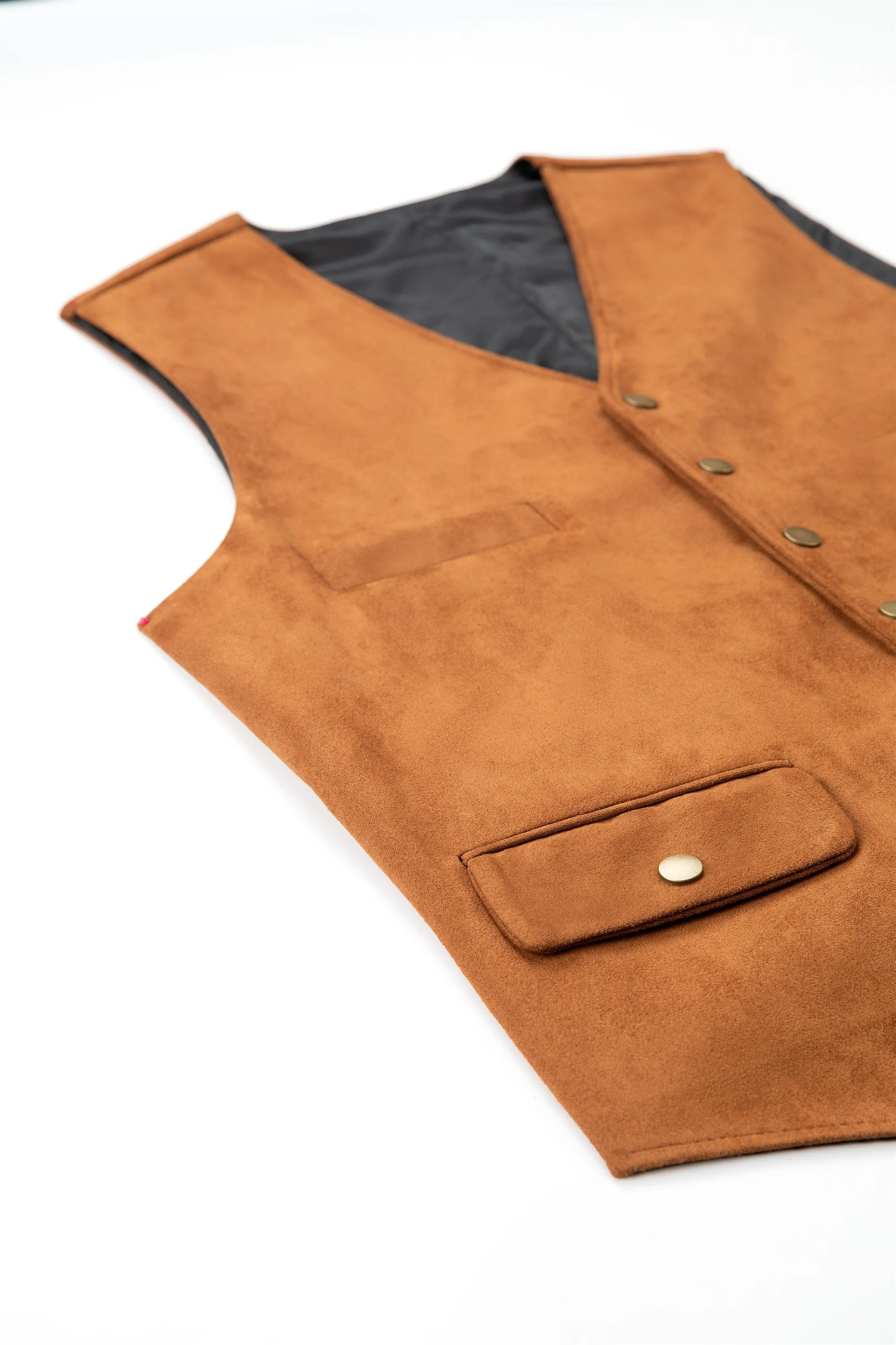 Men's Casual V Lapel Suede Waistcoat