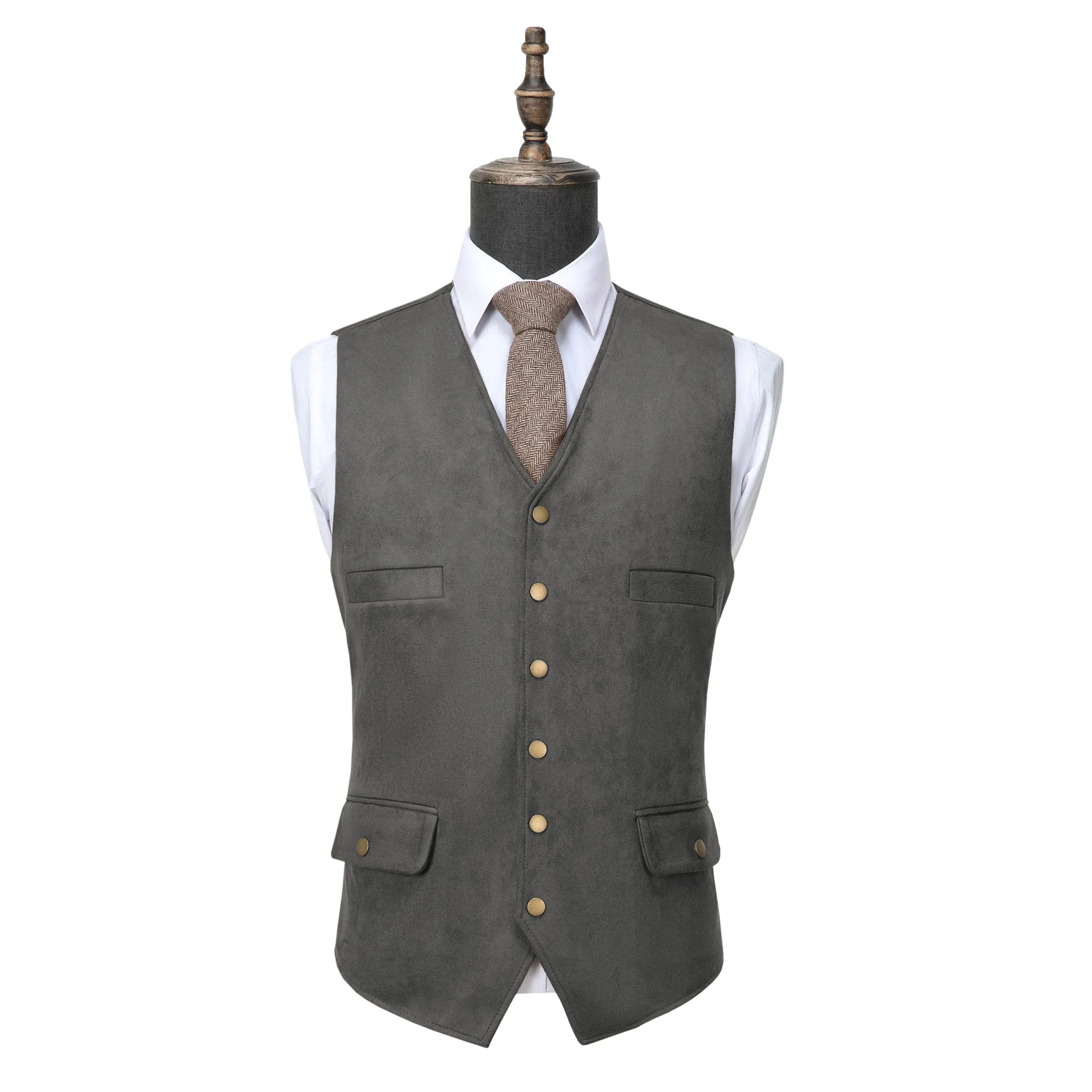 Men's Casual V Lapel Suede Waistcoat