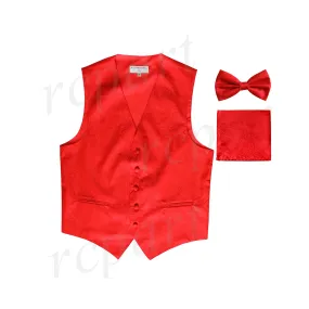 Men's paisley Tuxedo VEST Waistcoat_bowtie & hankie set formal wedding red