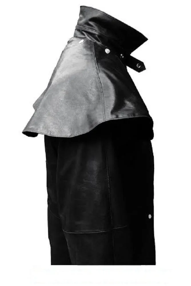 Mens Riding Hunting Trench Coat Black Leather Duster Steampunk (T7-Blk)