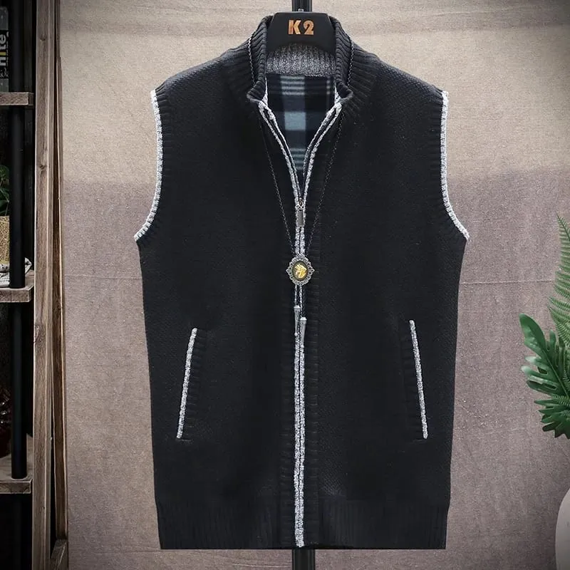 Men's Sweater Vest Knitted Sleeveless Jacket Casual Slim Velvet Thick Winter Warm Hombre Zipper Cardigan S4040188