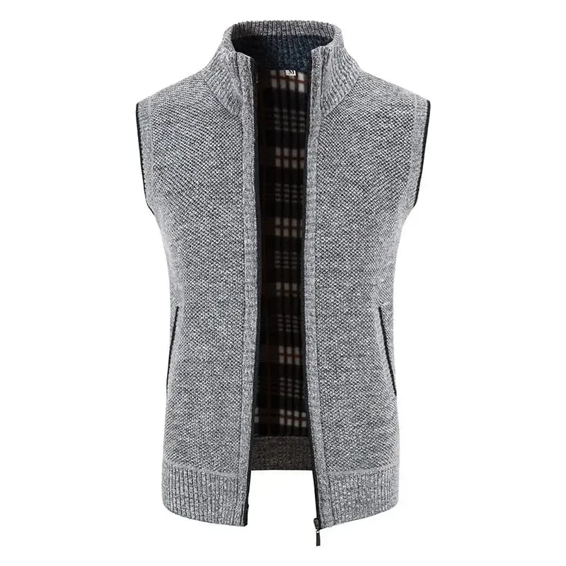 Men's Sweater Vest Knitted Sleeveless Jacket Casual Slim Velvet Thick Winter Warm Hombre Zipper Cardigan S4040188