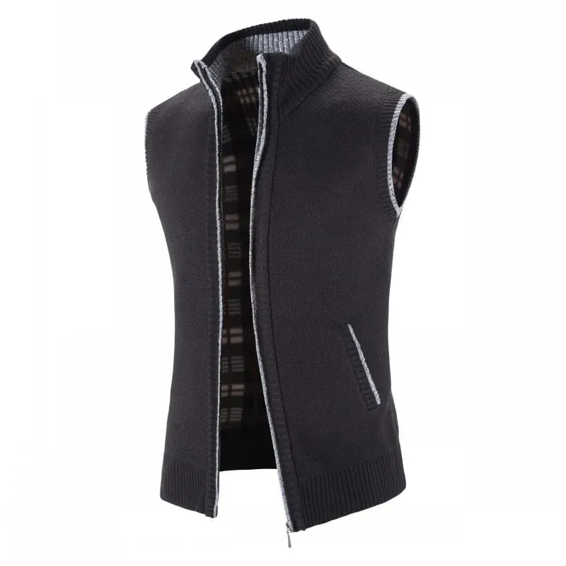 Men's Sweater Vest Knitted Sleeveless Jacket Casual Slim Velvet Thick Winter Warm Hombre Zipper Cardigan S4040188