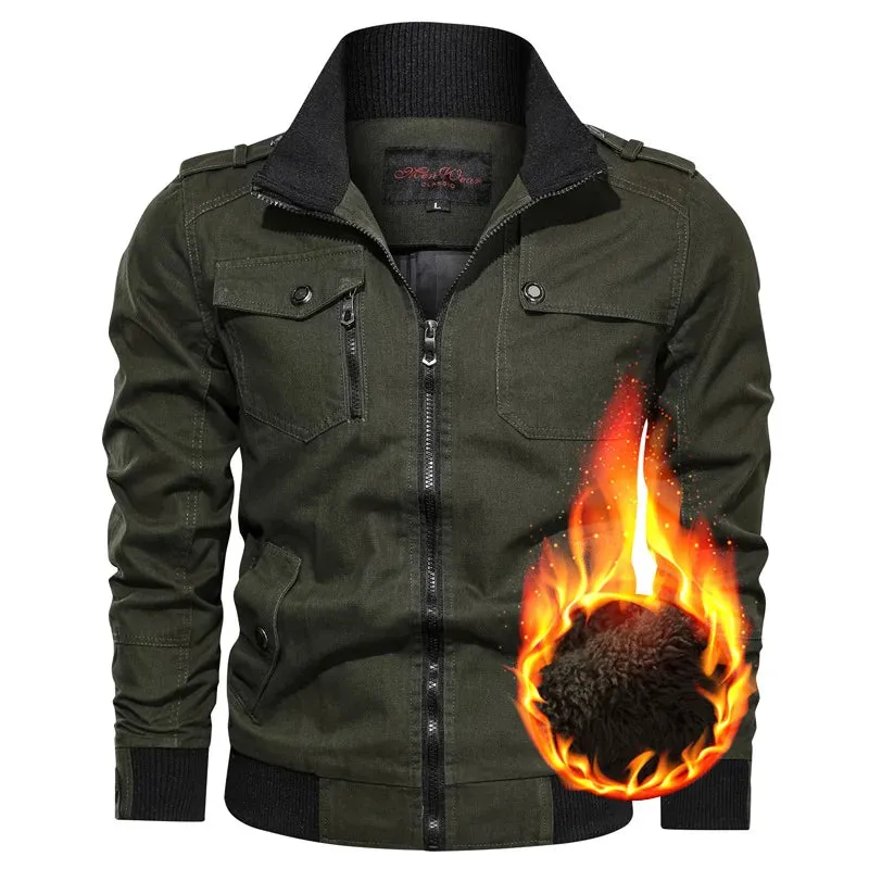 Men's Winter Fleece Warm Cargo Jackets New Fashion Bomber Parkas Men's Simple Motorcycle Warm Windproof Baseball Coats