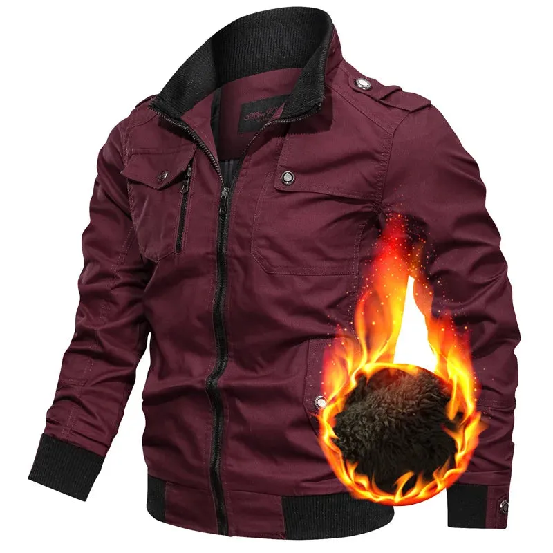 Men's Winter Fleece Warm Cargo Jackets New Fashion Bomber Parkas Men's Simple Motorcycle Warm Windproof Baseball Coats