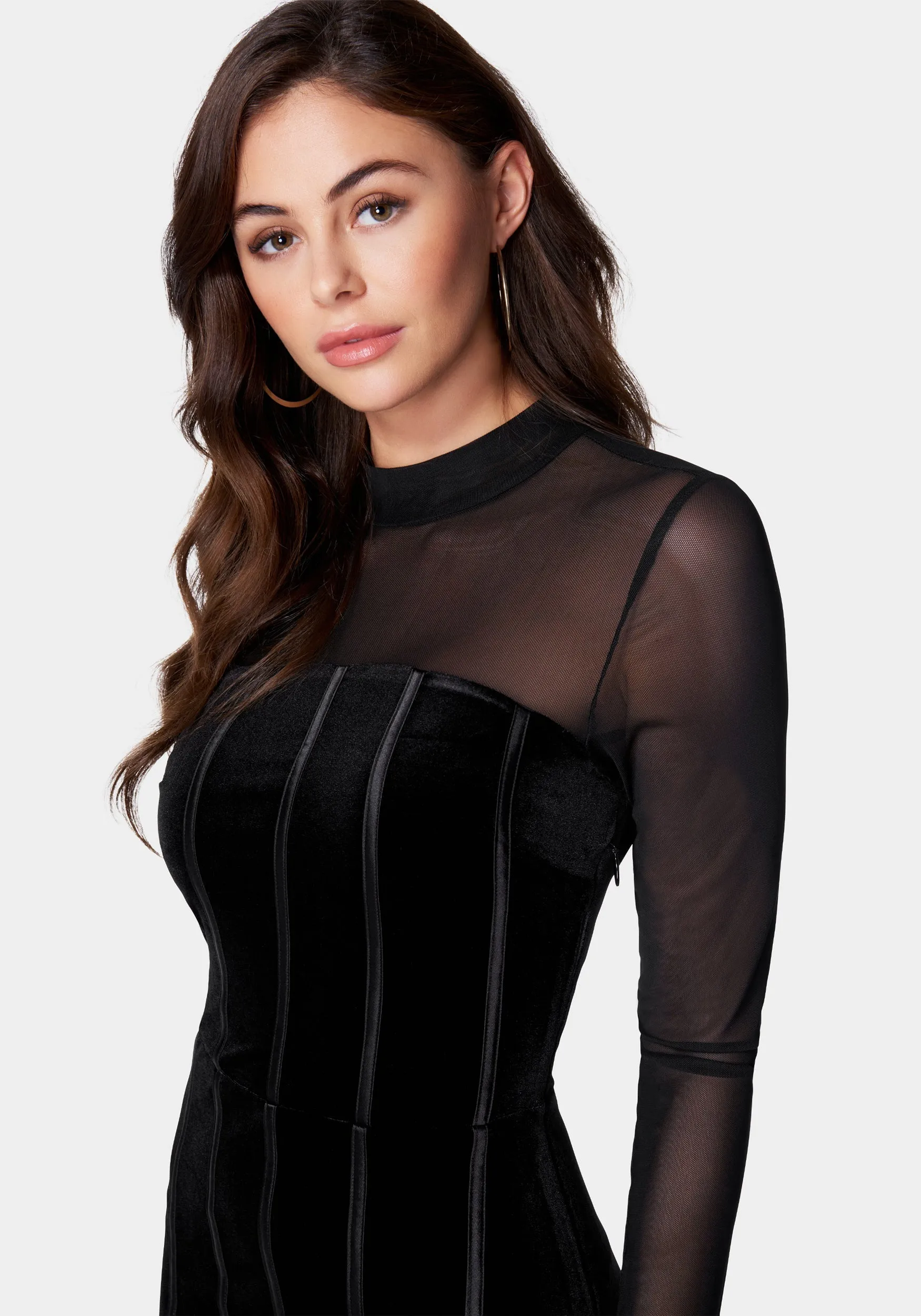 Mesh And Velvet Bodycon Dress