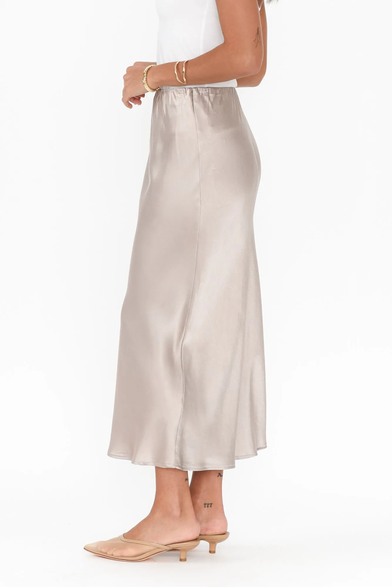 Minogue Champagne Satin Bias Skirt