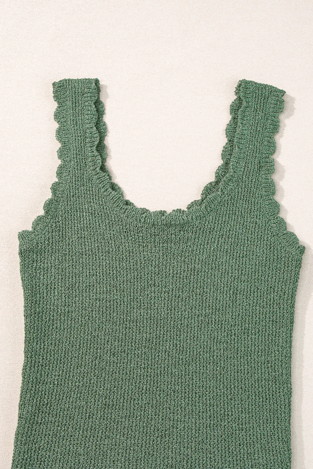 Mist Green U Neck Scallop Trim Sweater Vest