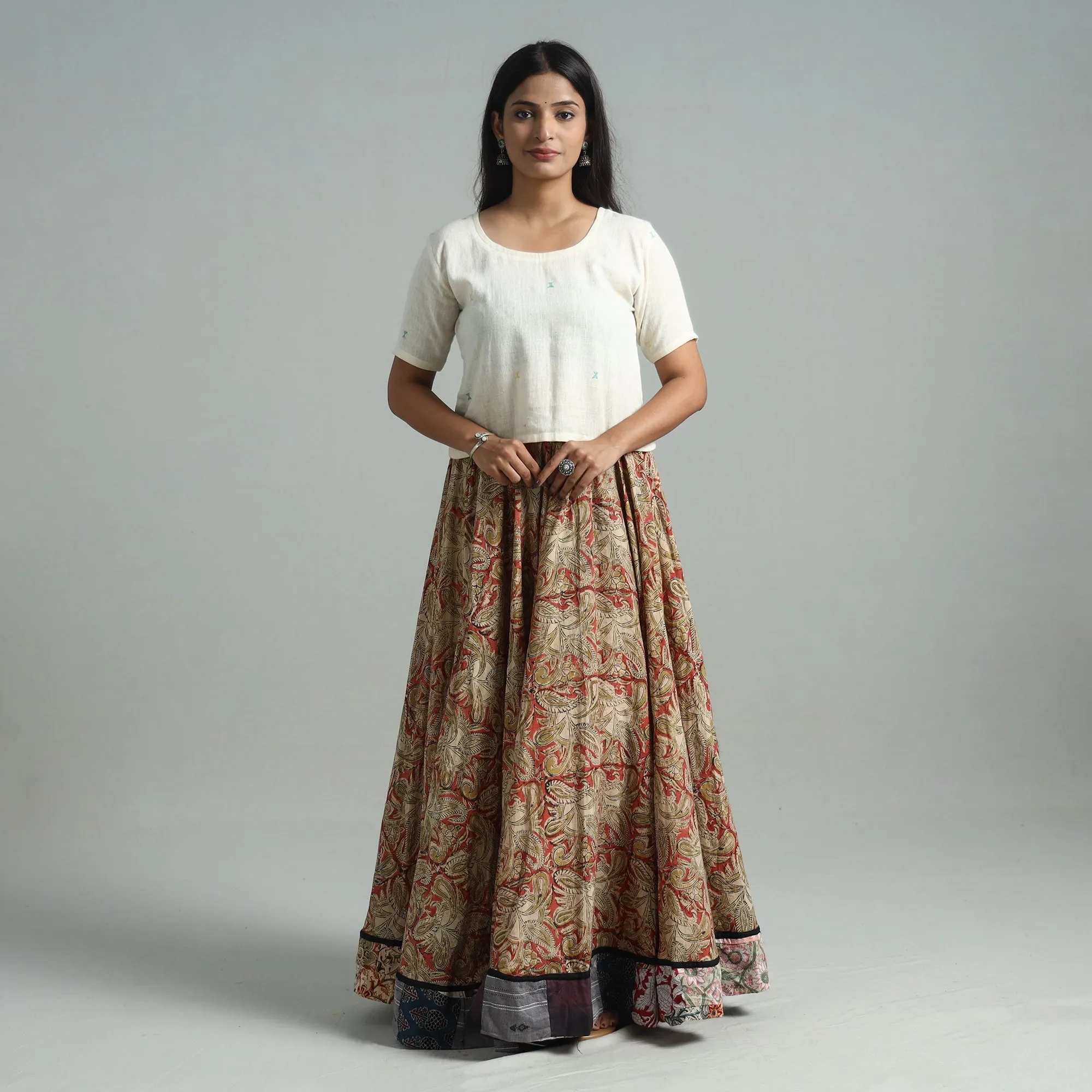 Multicolor - Hand Block Printed Cotton Long Kalamkari Skirt 08