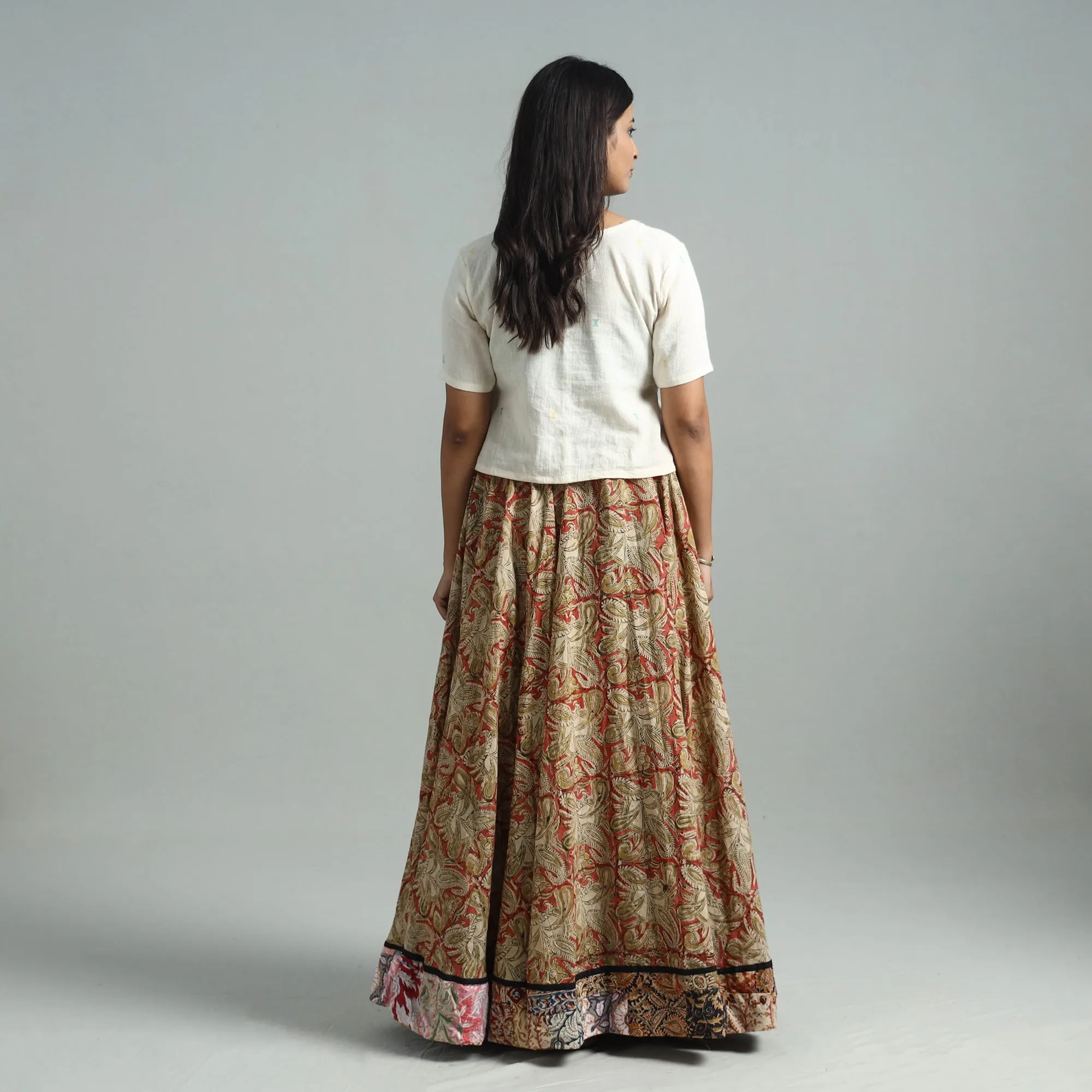 Multicolor - Hand Block Printed Cotton Long Kalamkari Skirt 08