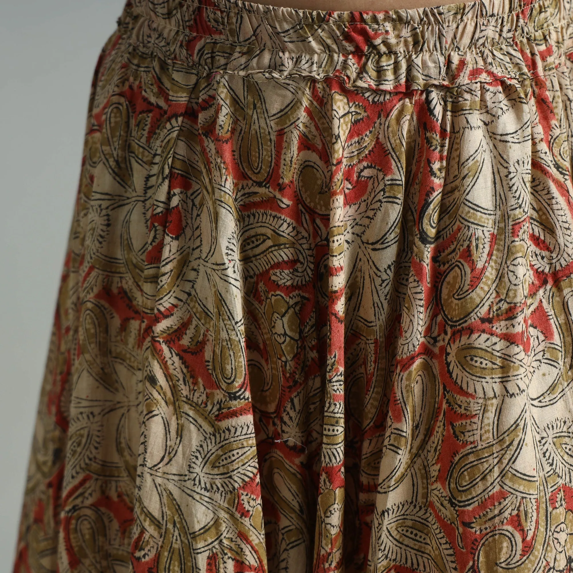 Multicolor - Hand Block Printed Cotton Long Kalamkari Skirt 08