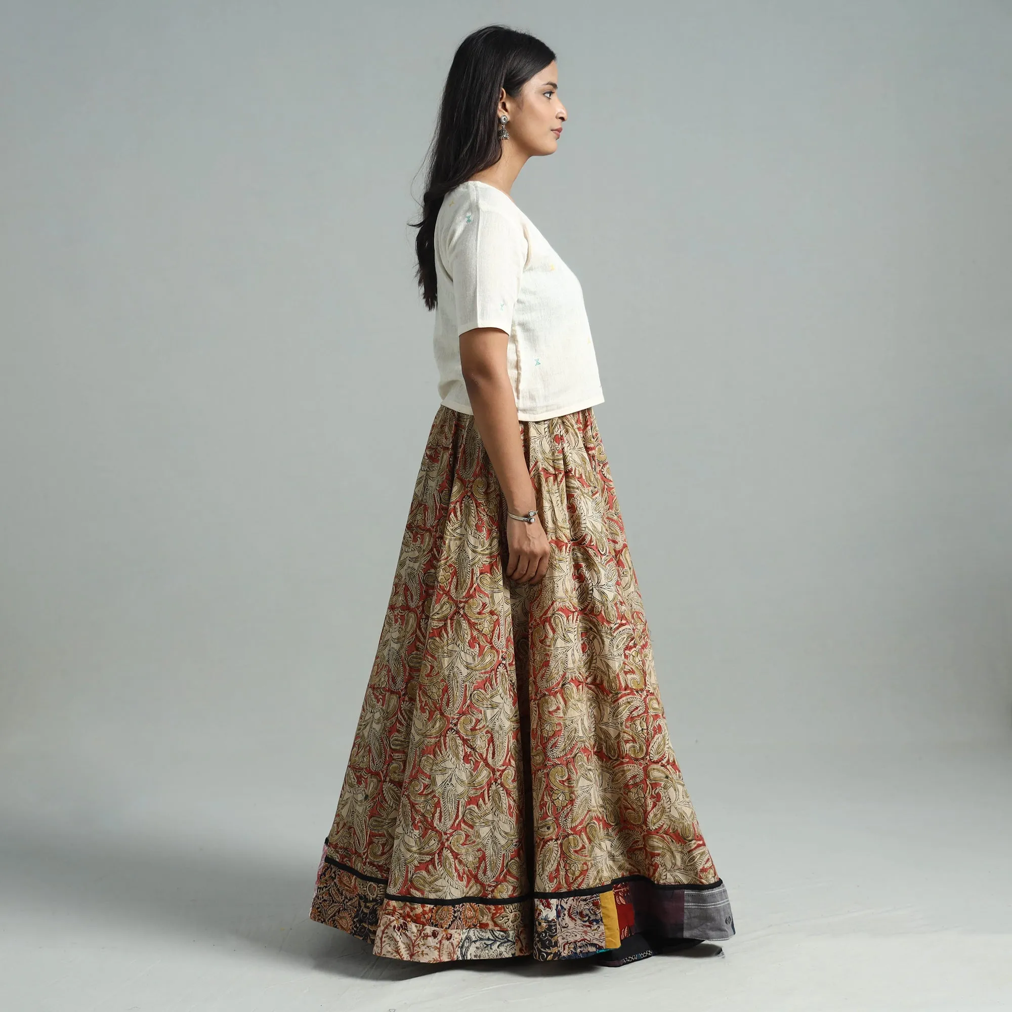 Multicolor - Hand Block Printed Cotton Long Kalamkari Skirt 08