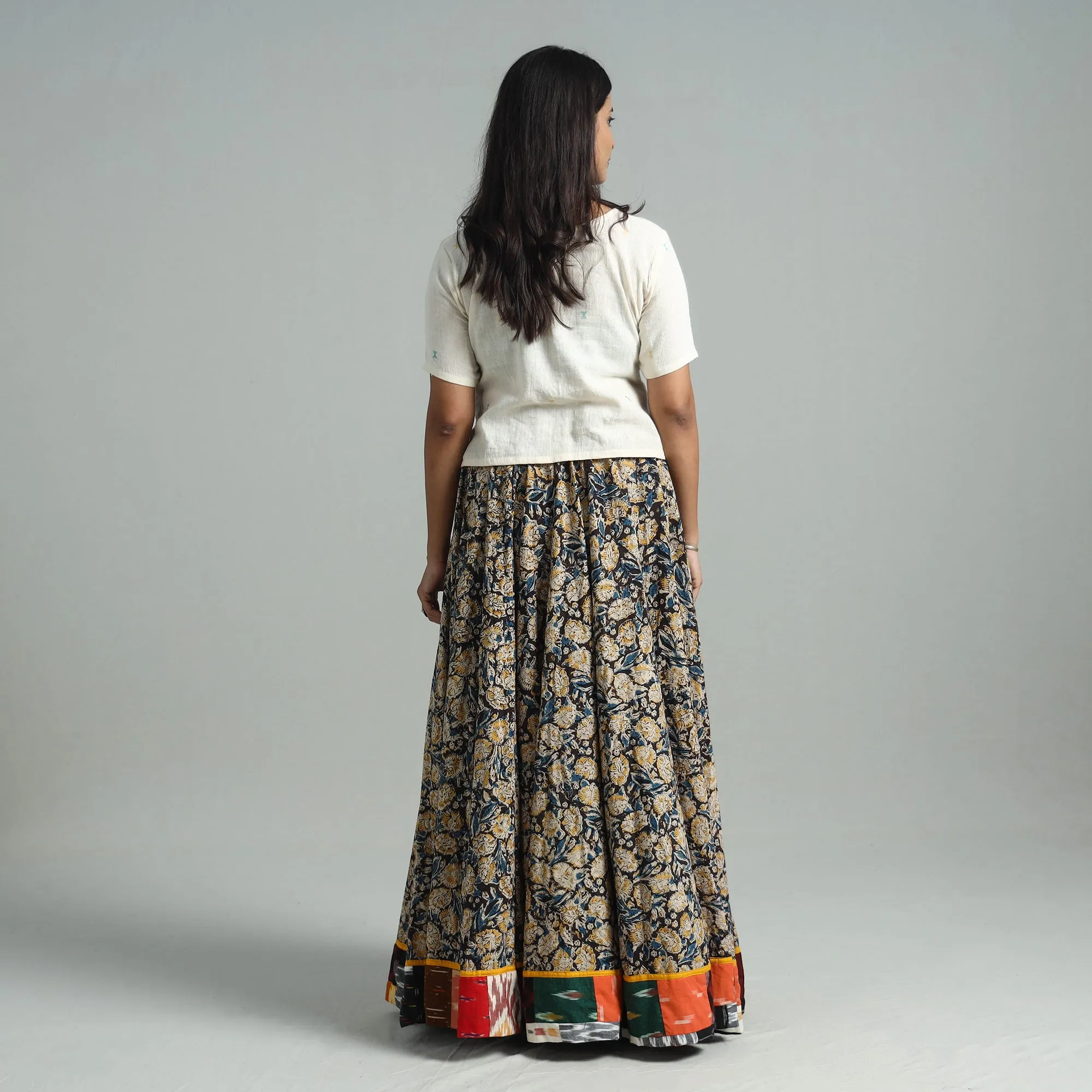 Multicolor - Hand Block Printed Cotton Long Kalamkari Skirt 13