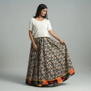 Multicolor - Hand Block Printed Cotton Long Kalamkari Skirt 13