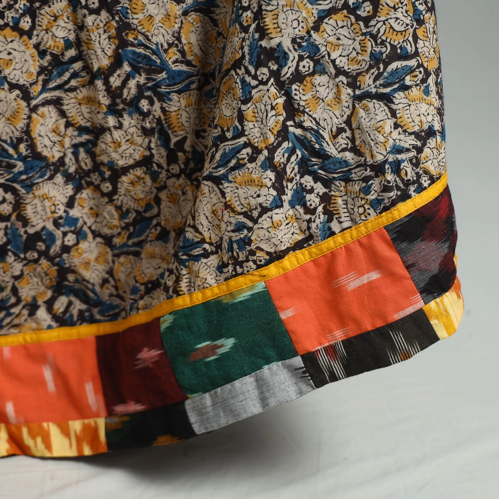 Multicolor - Hand Block Printed Cotton Long Kalamkari Skirt 13