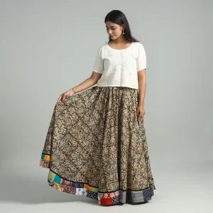 Multicolor - Hand Block Printed Cotton Long Kalamkari Skirt 17