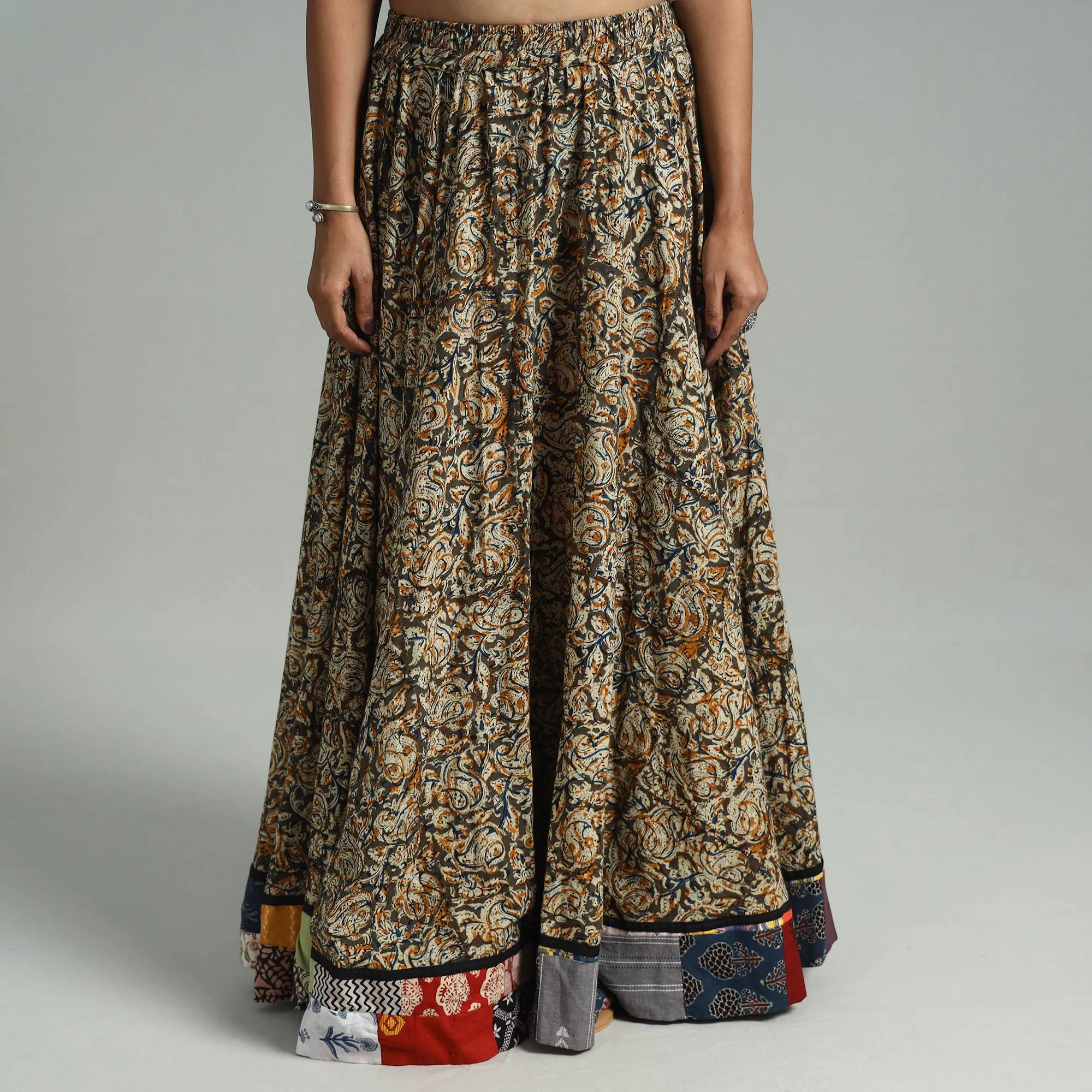 Multicolor - Hand Block Printed Cotton Long Kalamkari Skirt 17