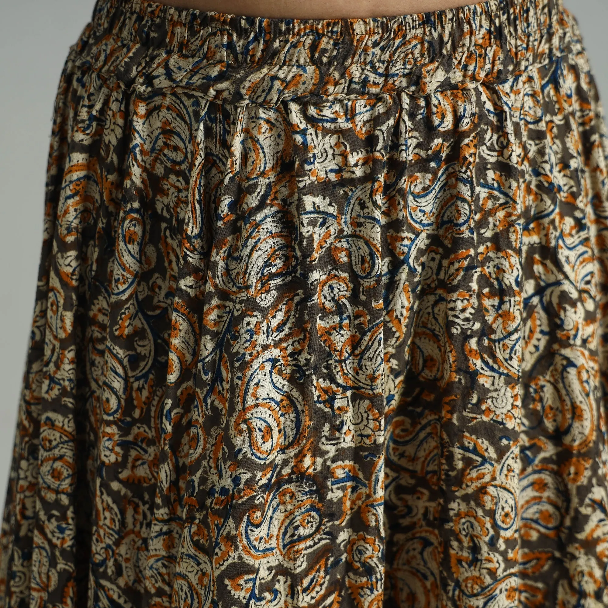 Multicolor - Hand Block Printed Cotton Long Kalamkari Skirt 17