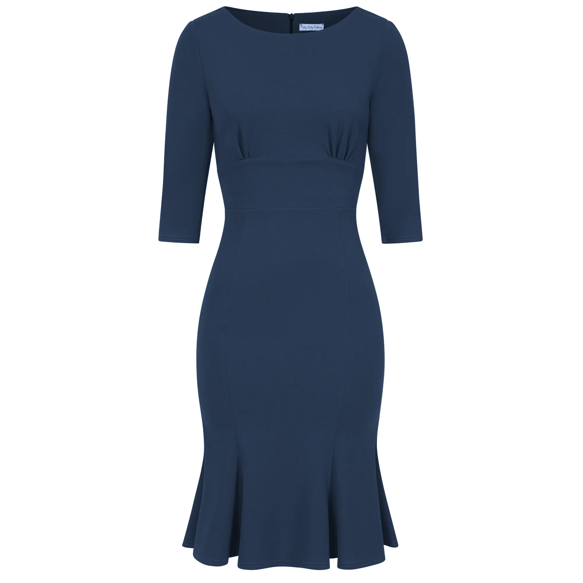 Navy Blue 1940's Vintage 3/4 Sleeve Bodycon Peplum Hem Dress