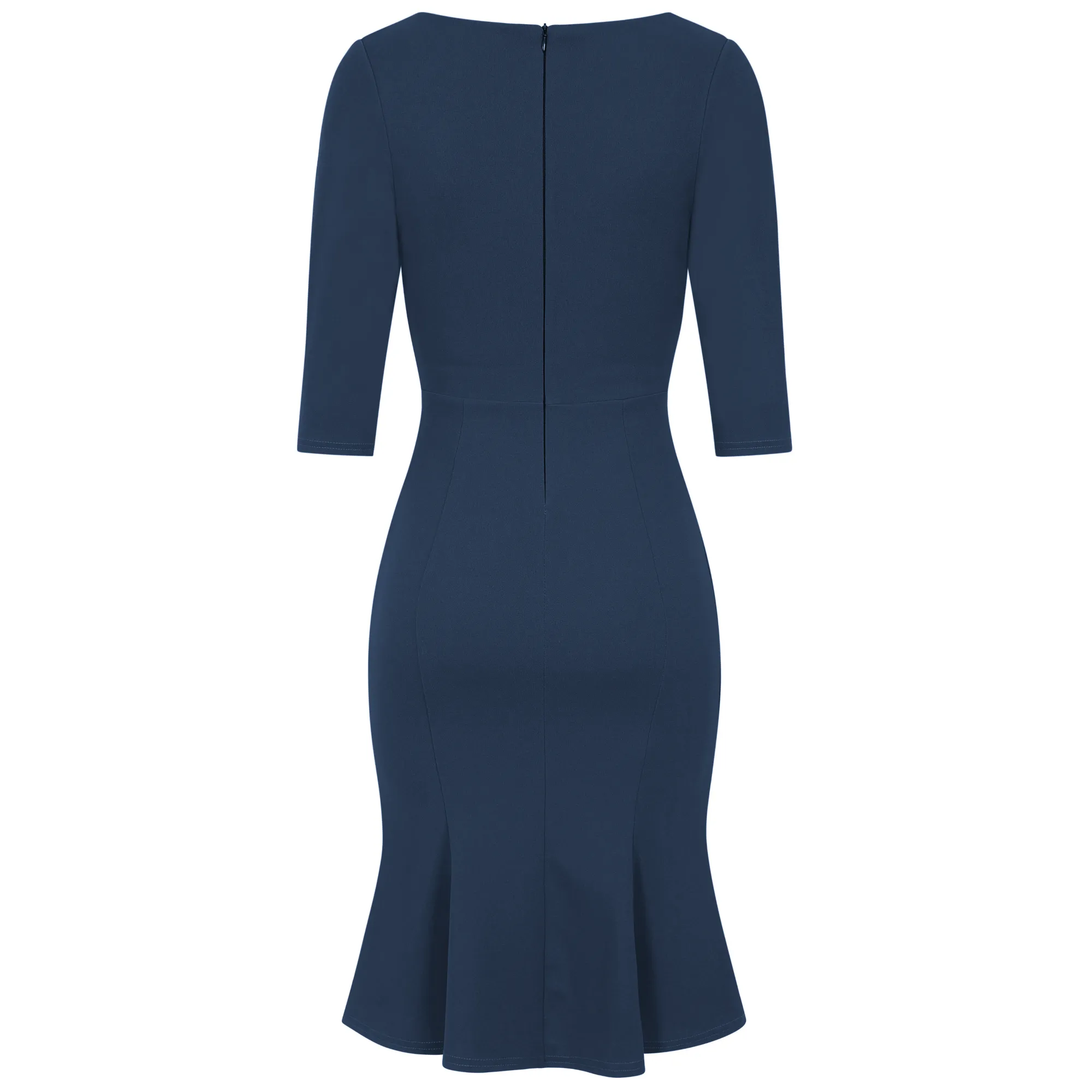 Navy Blue 1940's Vintage 3/4 Sleeve Bodycon Peplum Hem Dress