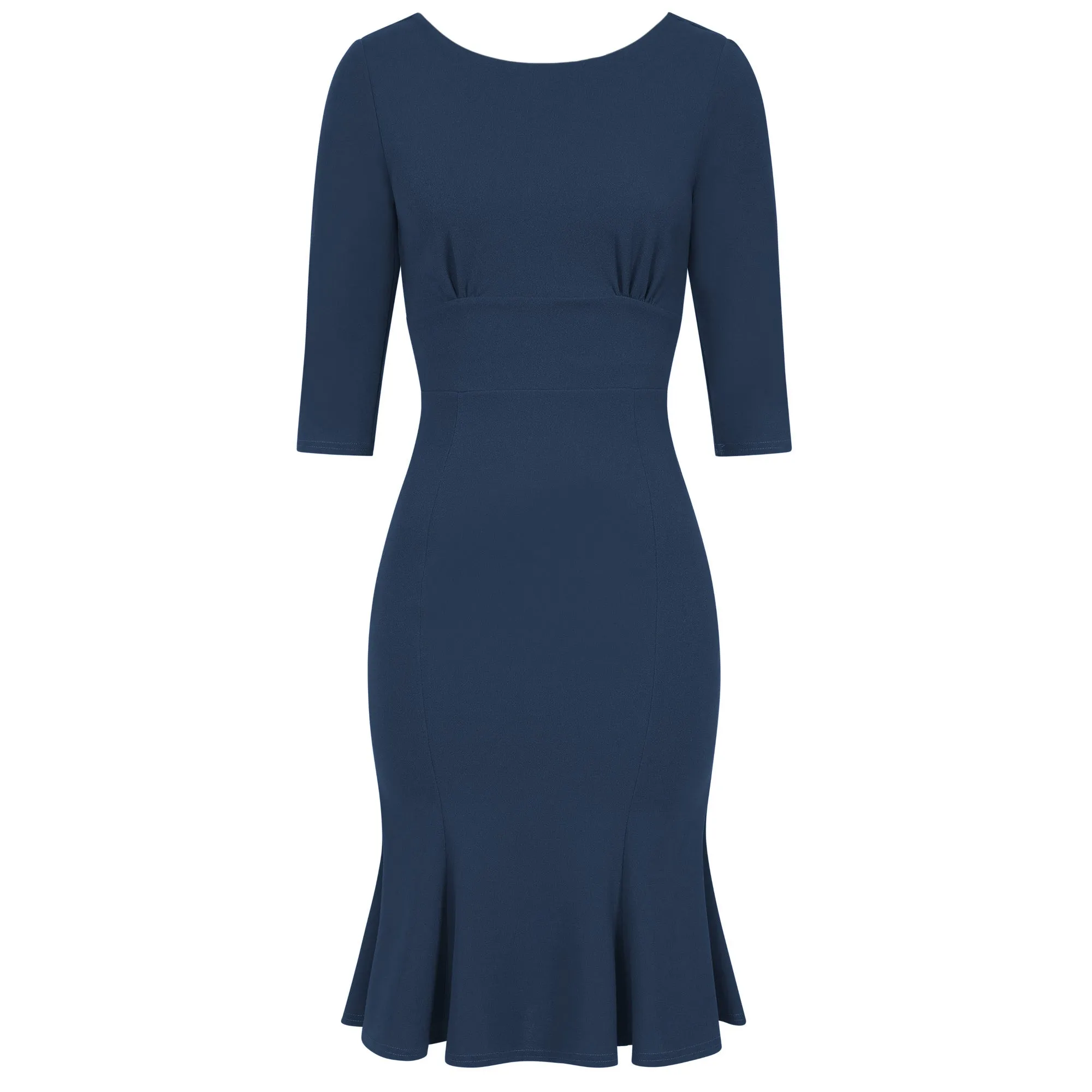 Navy Blue 1940's Vintage 3/4 Sleeve Bodycon Peplum Hem Dress